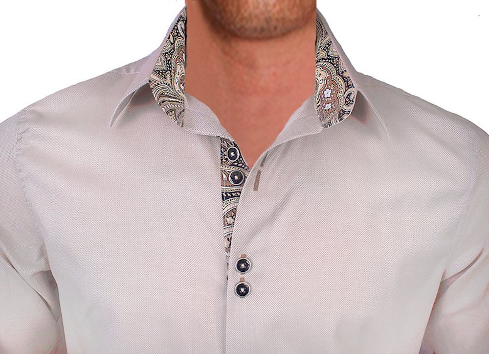 Premium Tan & Brown Paisley Pattern Dress Shirts for Men | 100% Cotton Formal Business Attire | Made in USA | Perfect for Office, Weddings & Special Occasions
