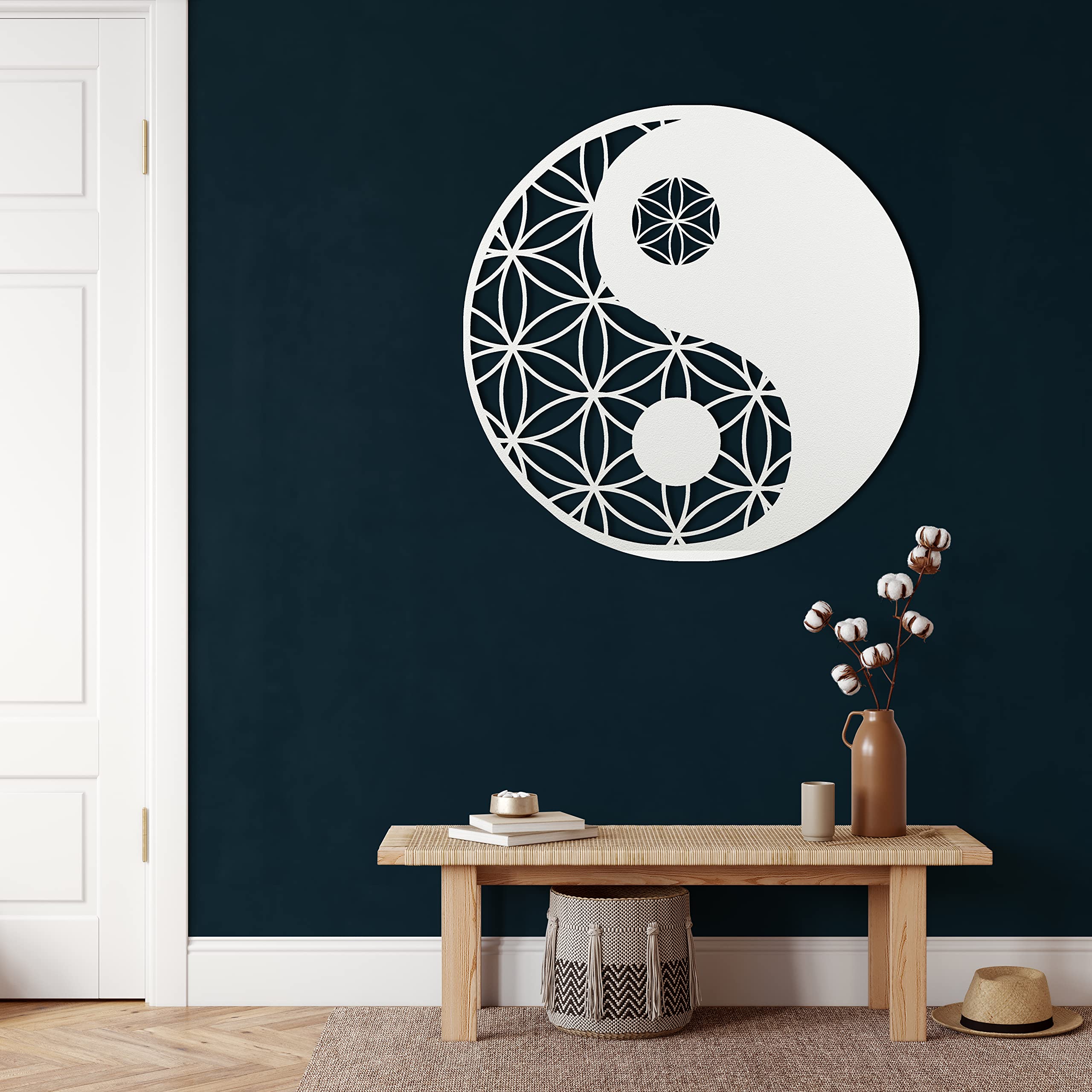 DEKADRON Yin Yang Metal Wall Art - 45x45cm White Metal Wall Decor for Home, Living Room, Bedroom, Office - Indoor & Outdoor Decorative Wall Sign - Perfect for Zen, Meditation Spaces & Modern Interior Design