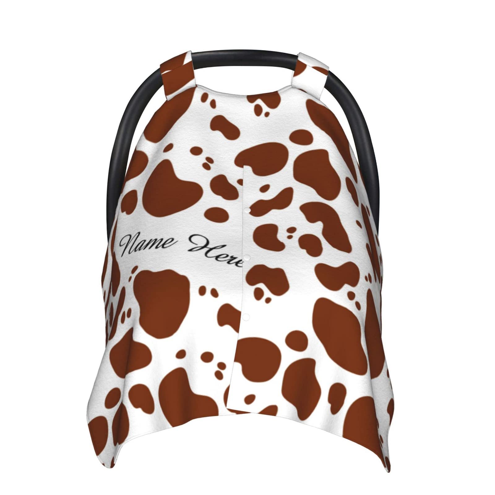 Personalized Brown Cow Print Baby Car Seat Canopy with Name - Custom Multi-Use Blanket for Boys & Girls - Soft Minky Nursing Cover for Strollers & Newborns - Perfect for Breastfeeding, Travel & Outdoor Protection