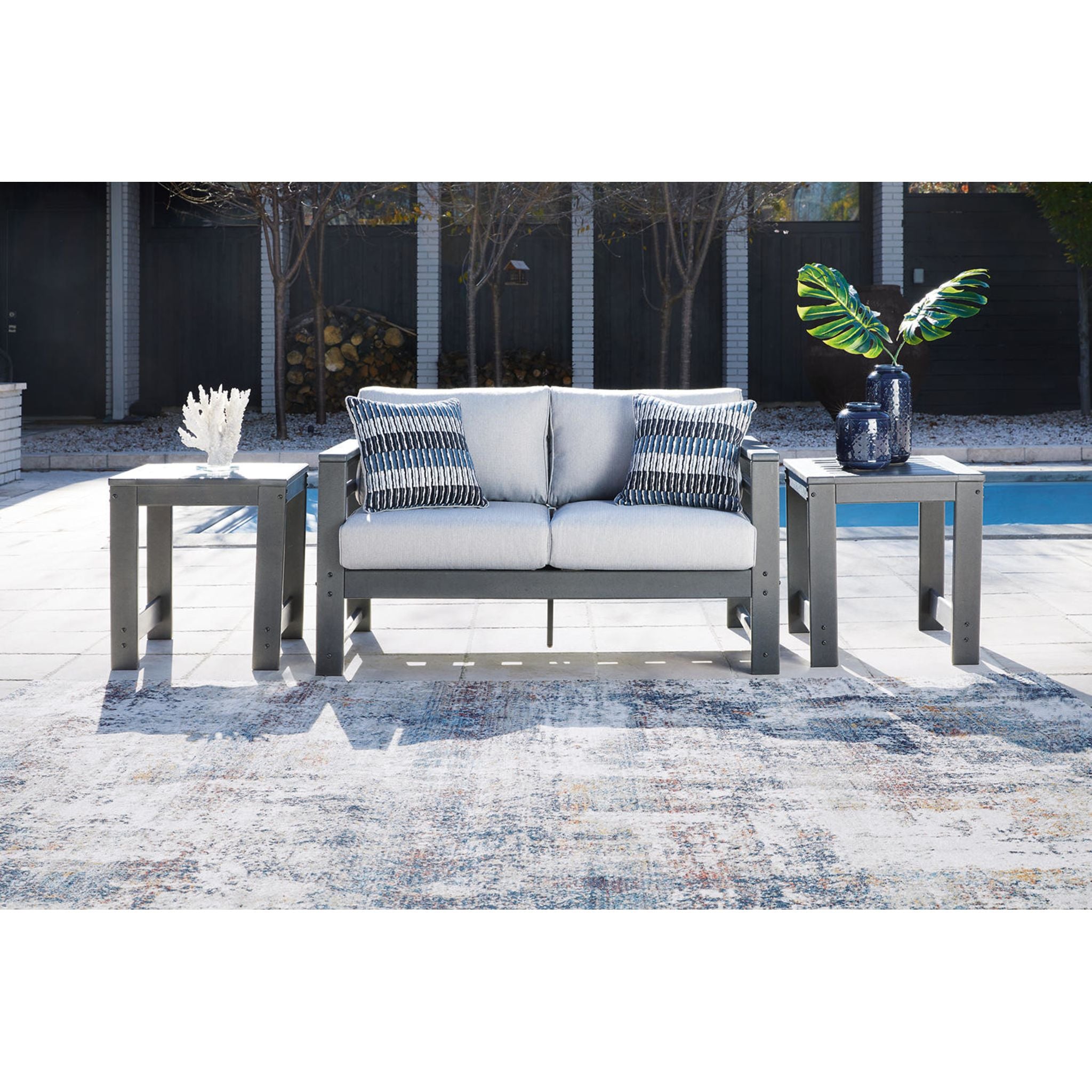 Amora Outdoor Loveseat with Cushion - Waterproof Patio Furniture Set, Charcoal Gray - Perfect for Garden, Backyard, Poolside & Balcony Relaxation