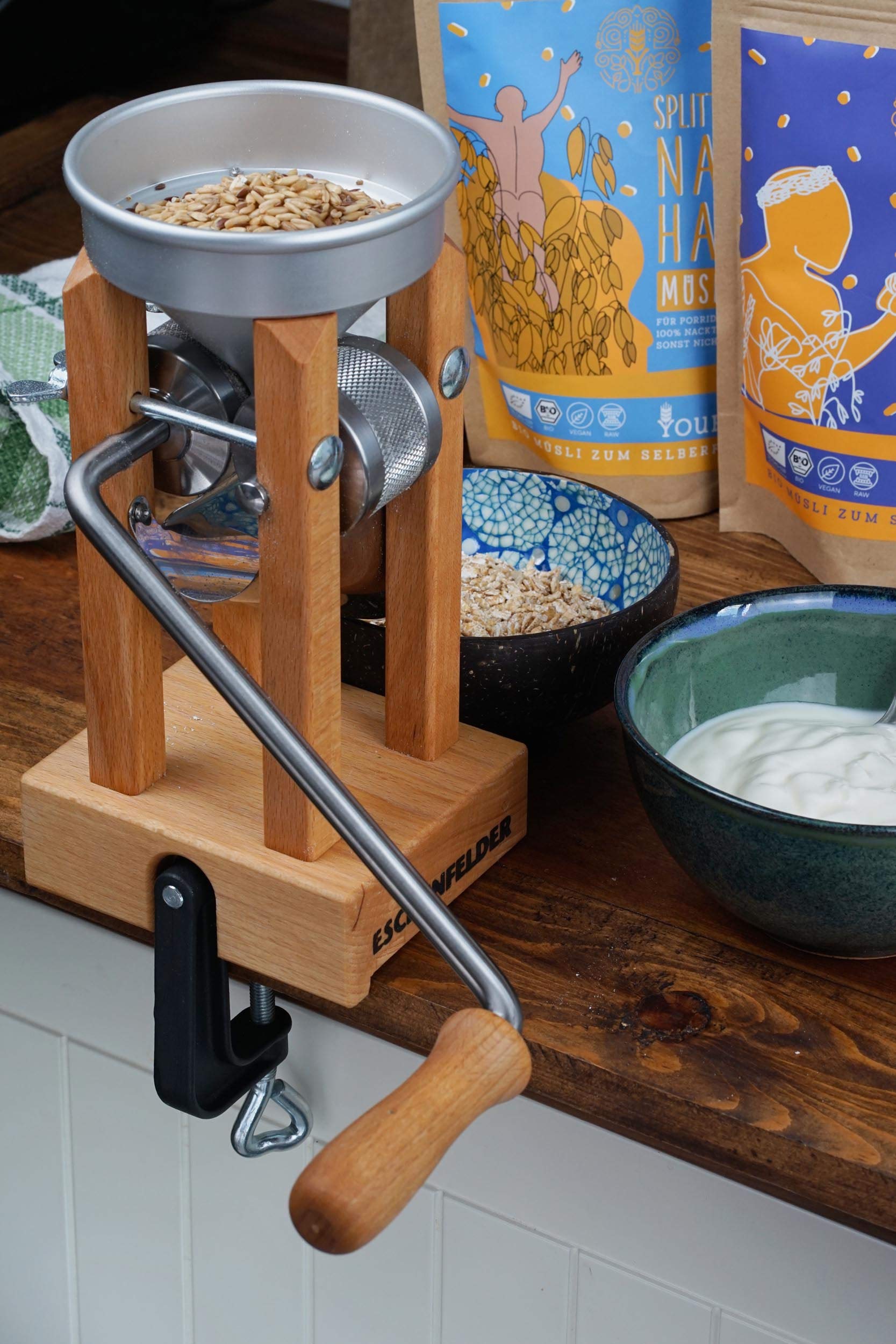 Premium Wooden Aschenfelder Grain Squeeze Table Model with Aluminum Funnel - 20