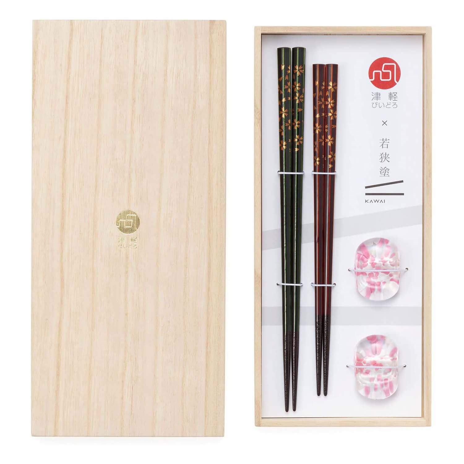 Aderia Tsugaru Vidro Soda Lime Glass Wakasa Lacquered Sakura Chopstick Set - Japanese Cherry Blossom Chopsticks and Rests for Sushi, Ramen, Asian Dining & Home Decor