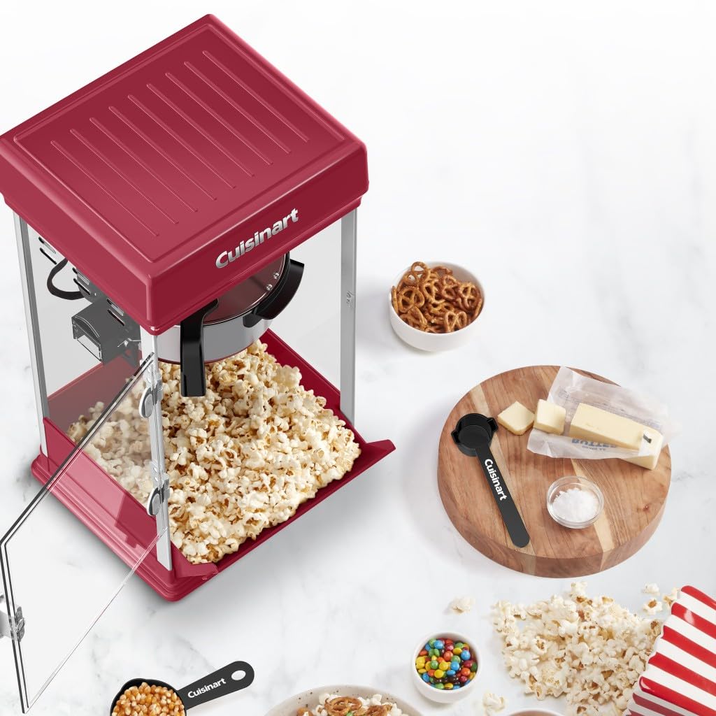 **Cuisinart 16-Cup Theatre Style Popcorn Maker - No Heat, Fast Cleanup, Includes Scoop & Measuring Tools (Red) - Perfect for Movie Nights, Parties & Home Theater Snacks**