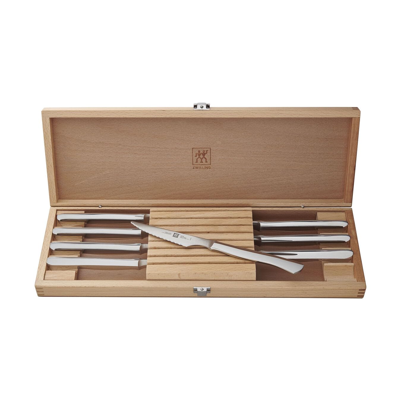 ZWILLING 8-Piece Stainless Steel Steak Knife Set with Wooden Gift Box - Premium Cutlery for Steak Dinners, BBQ Parties & Elegant Dining