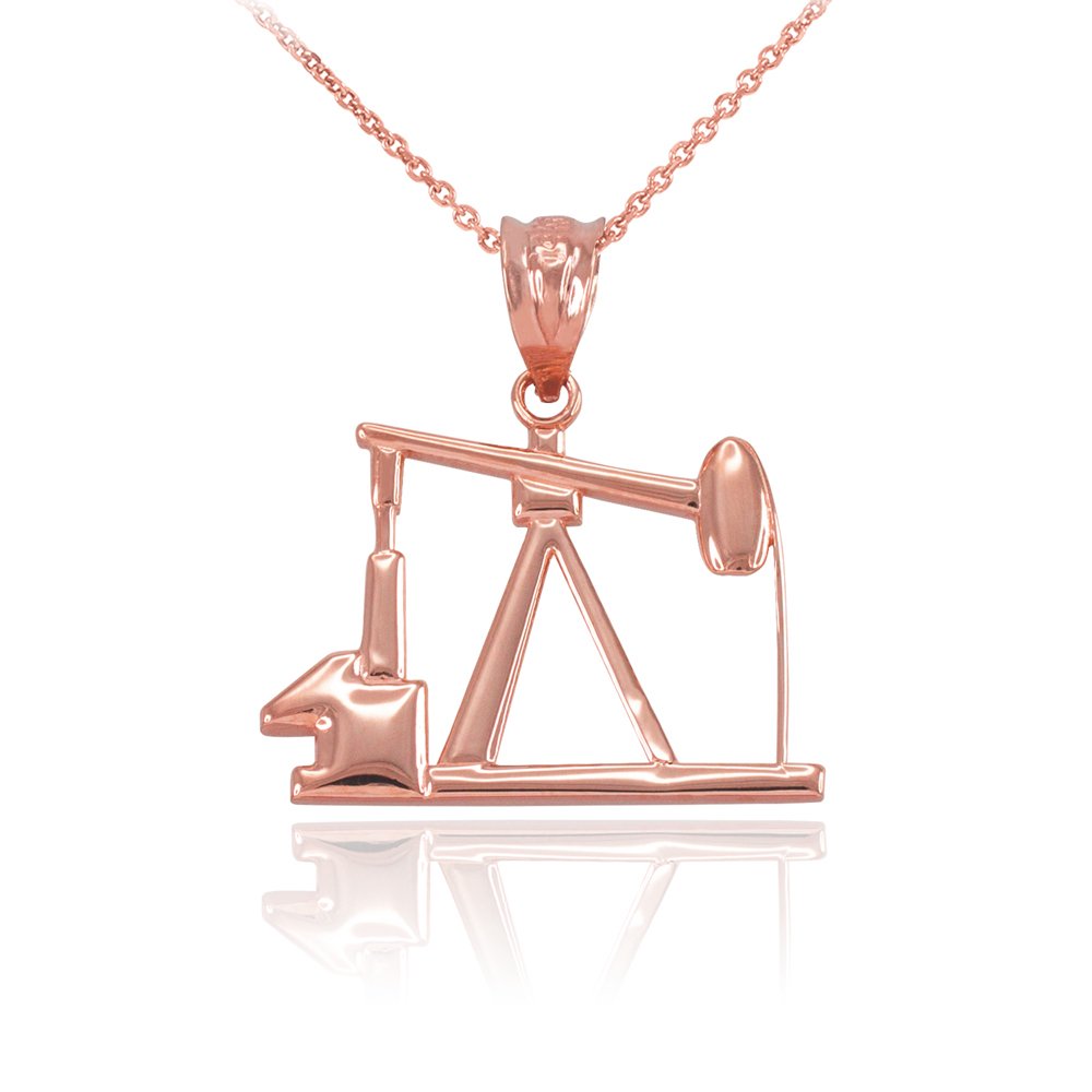 14K Rose Gold Oil Well Pump Charm Pendant Necklace - Dainty Jewelry for Women, Gift for Oilfield Workers, Perfect for Western Style & Cowgirl Fashion
