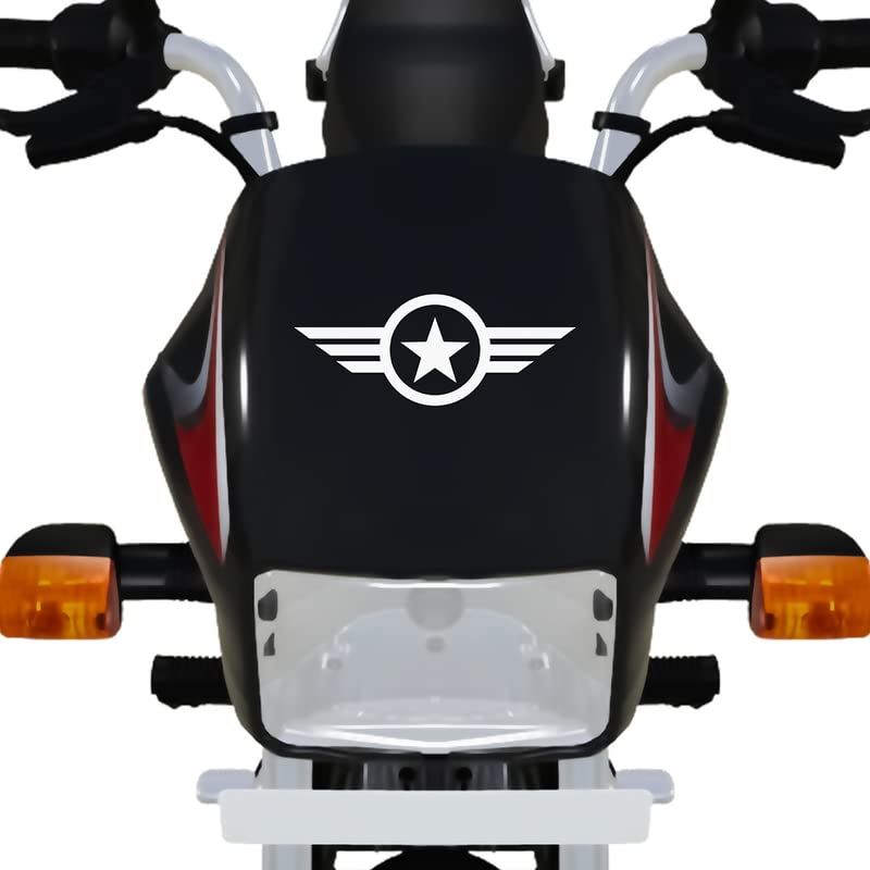 Dikoria Star Bike Sticker for Racing Bikes, Sports Bikes, Scooters & Motorcycles - White Vinyl Decal (6x6 Inches) - Perfect for Customizing Motorcycle Helmets, Laptops & Water Bottles