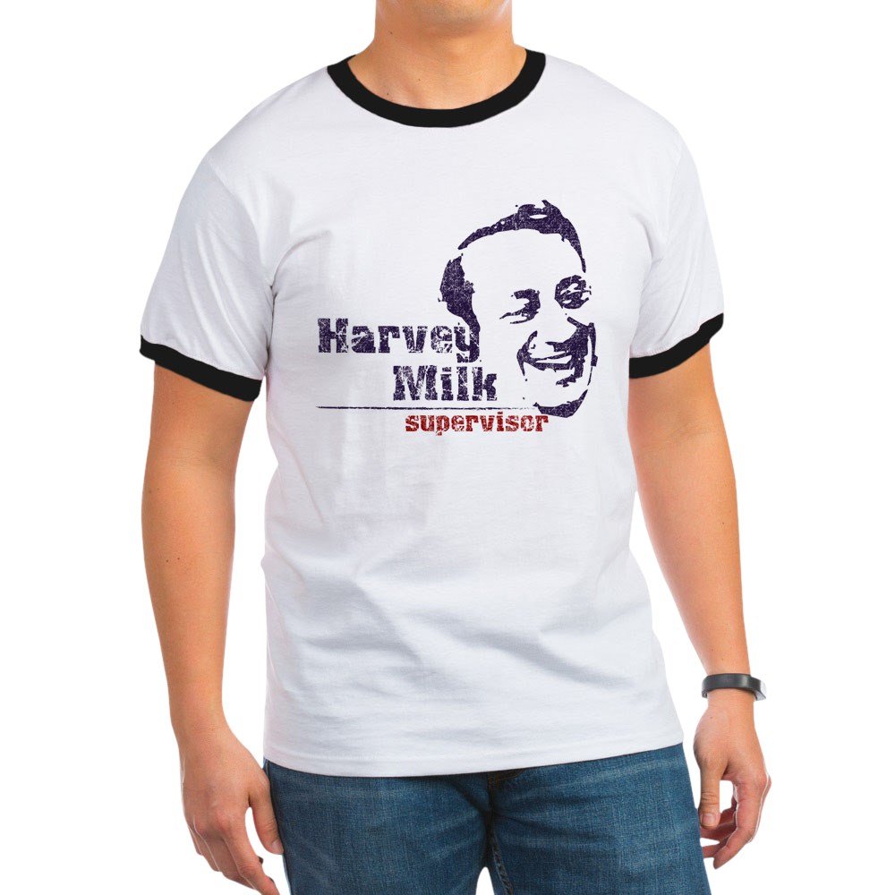 Harvey Milk Supervisor Blue Red Ringer T-Shirt - Vintage Political Pride Tee for LGBTQ+ Supporters | Casual Wear & Pride Events