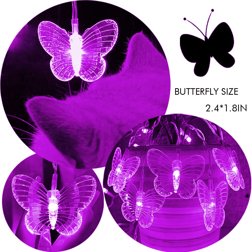 Butterfly Fairy String Lights - 20FT USB LED Curtain Lights with Remote, 8 Modes & Timer, Waterproof for Bedroom, Christmas, Wedding, Party Decor (Purple) - Perfect for Indoor/Outdoor Home Decoration and Special Events