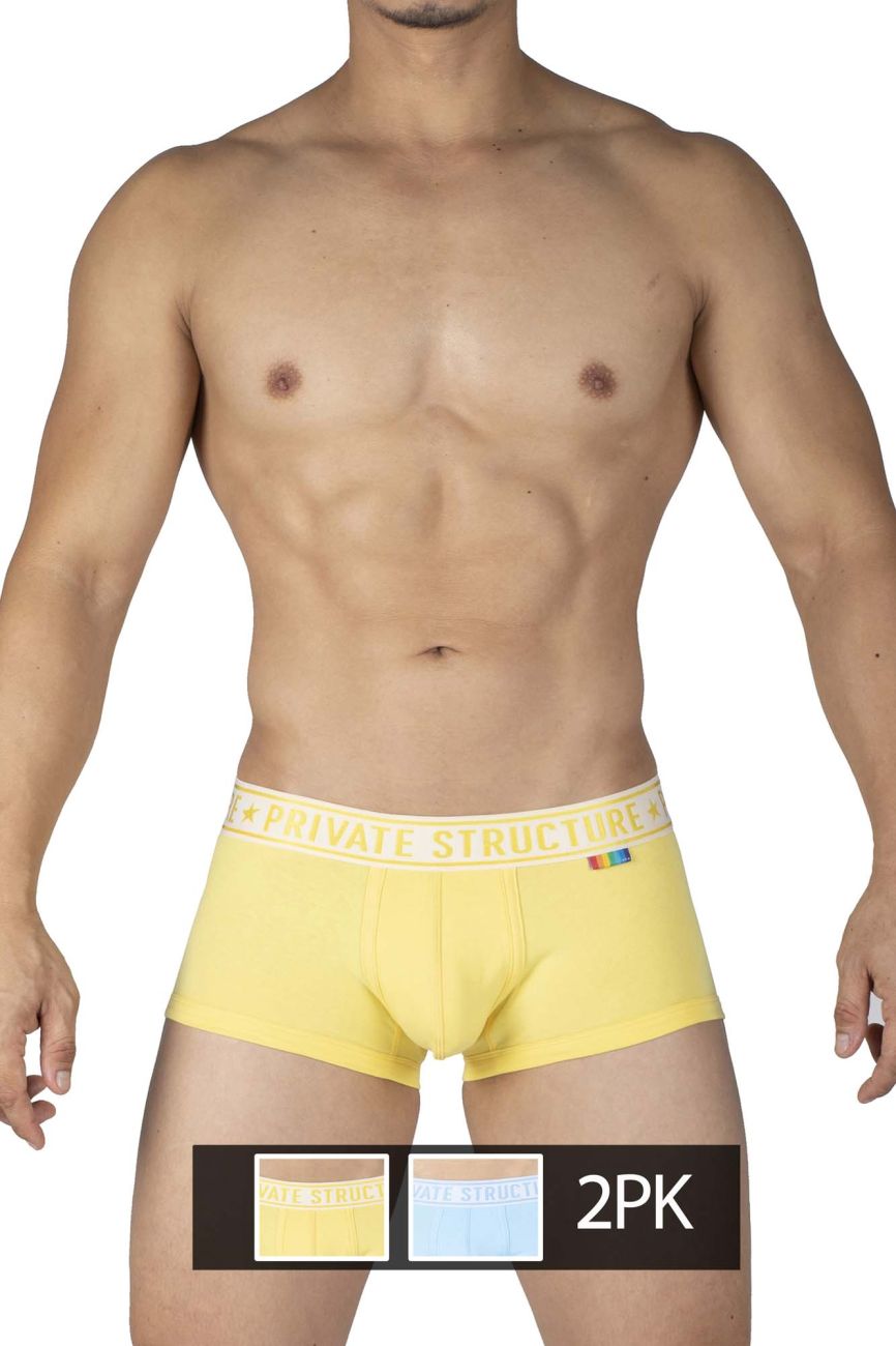 Premium Men's Mid Waist Trunks - 2 Pack Comfortable Underwear (Yellow & Blue) - Perfect for Gym, Travel & Everyday Wear