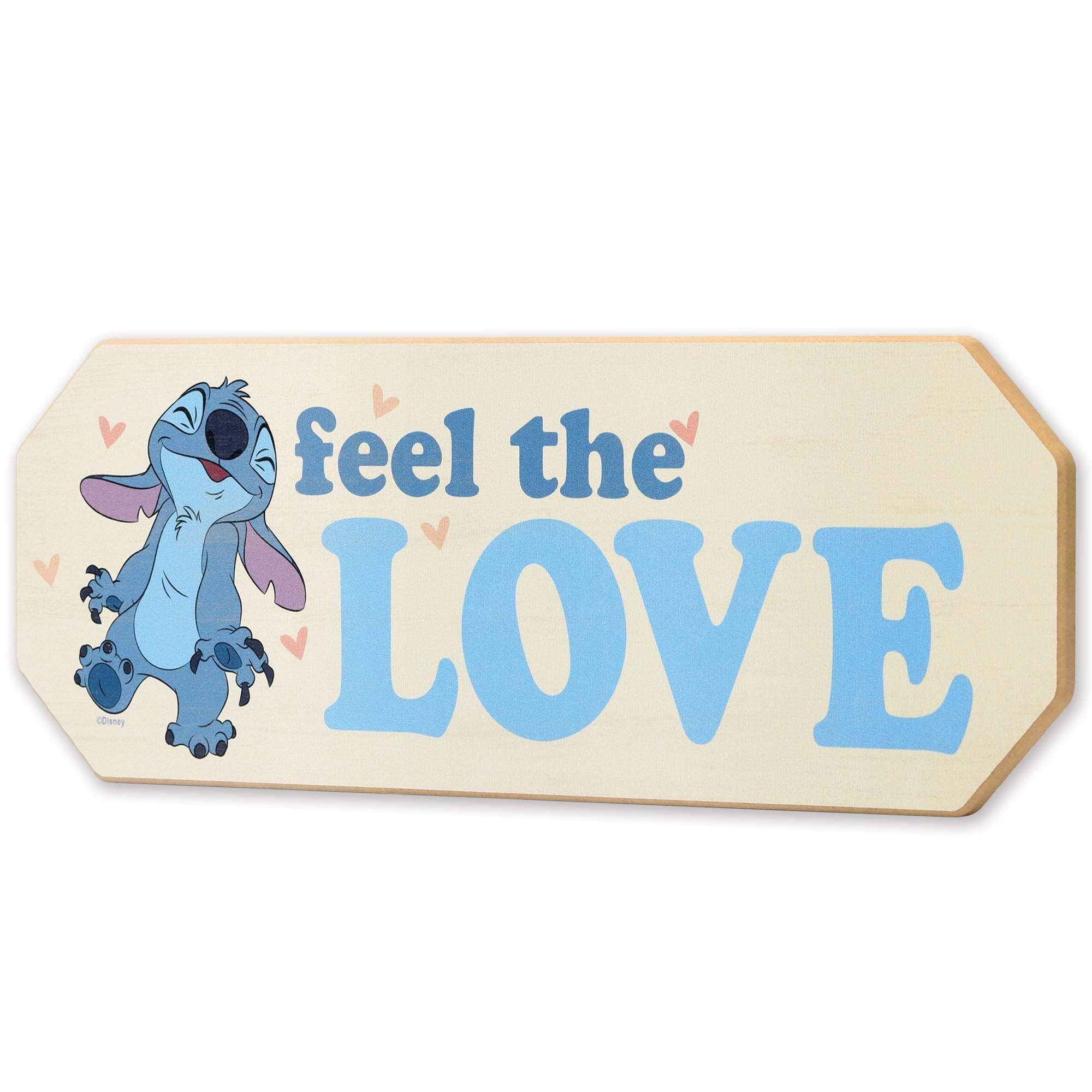 Disney Lilo & Stitch 'Feel the Love' Wooden Wall Art - Cute Stitch Themed Nursery Decor for Kids Bedroom, Playroom & Disney Fan Gifts | Perfect for Birthday Presents & Disney Themed Room Decor