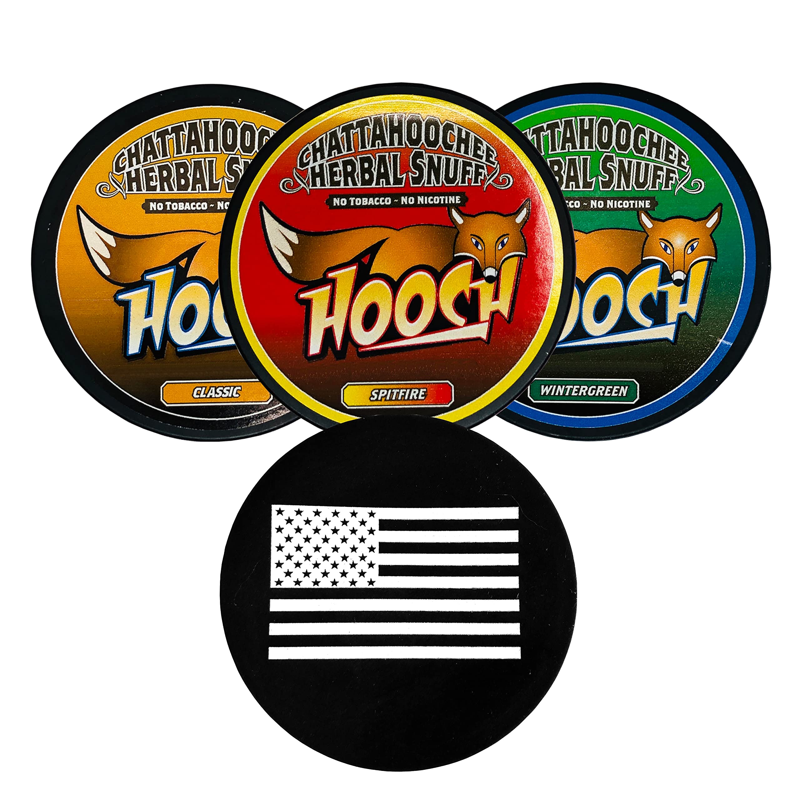 3 Can Variety Sampler (Classic, Spitfire & Wintergreen) Rough Cut Chewing Tobacco with Patriotic US Flag Skin Can Cover - Perfect for Outdoor Activities, Camping & Hunting
