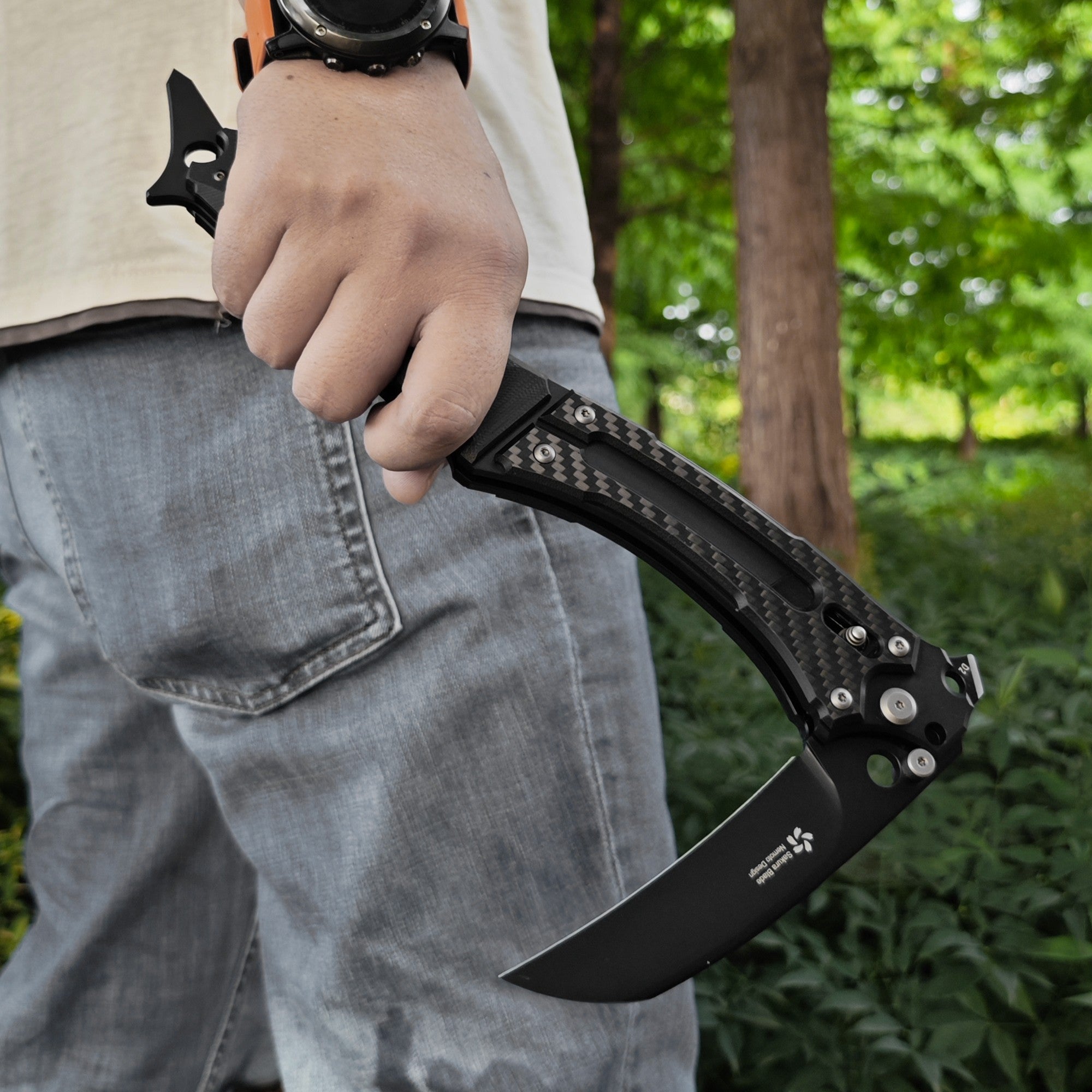 KATSU FS01 Titanium Alloy Folding Knife - Axis Lock Tactical Sickle with Sakura Blade Nemoto Design | Outdoor Survival, Camping & EDC Utility Tool