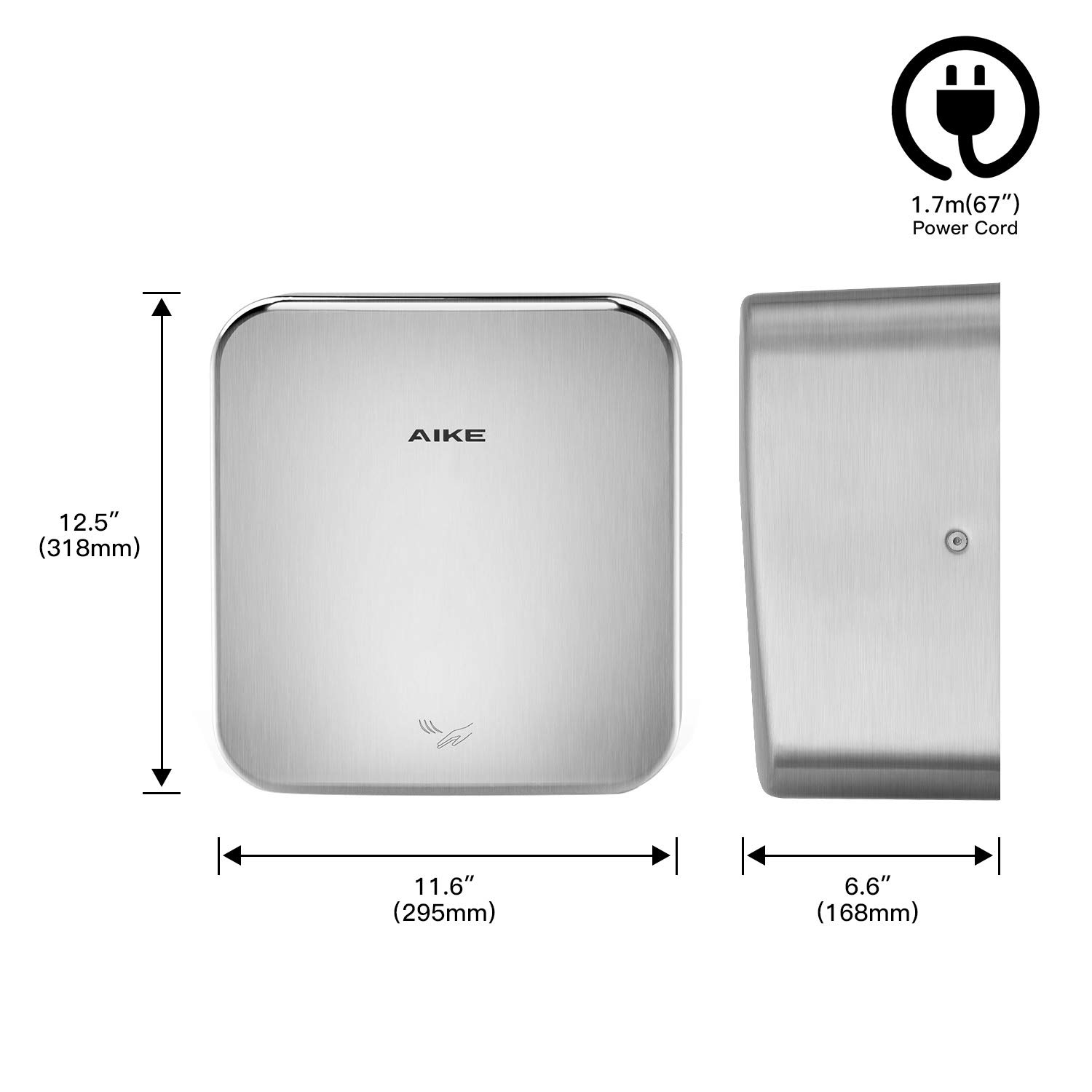 AK2800C Heavy Duty Jet Cube High Speed Hand Dryer - 110V 1400W Commercial Bathroom Hand Dryer with Polished Stainless Steel Cover | Ideal for Restaurants, Hospitals, Schools & Public Restrooms