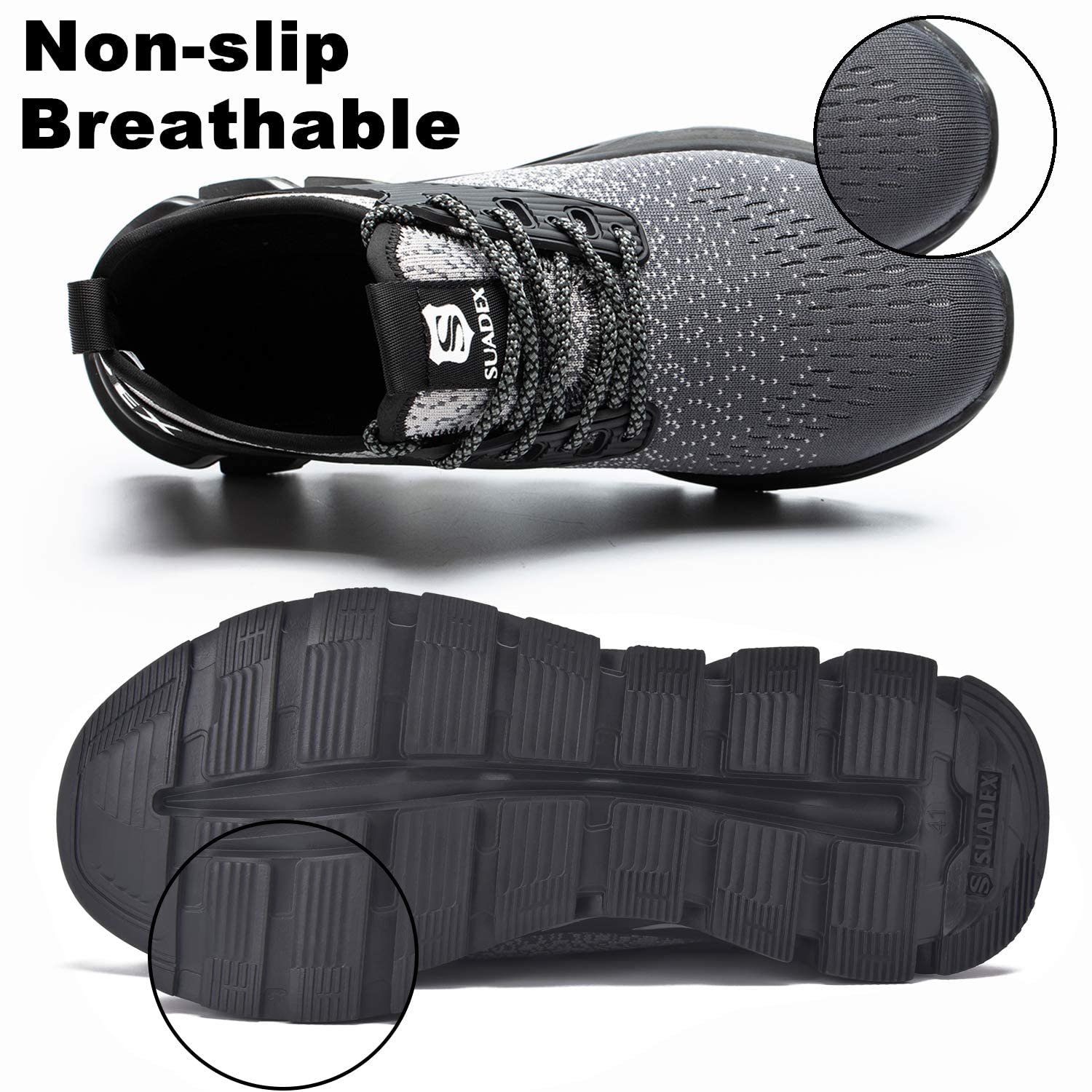 SUADEX Steel Toe Work Shoes for Men & Women - Lightweight Breathable Safety Sneakers with Composite Toe - Perfect for Construction, Warehouse & Industrial Work