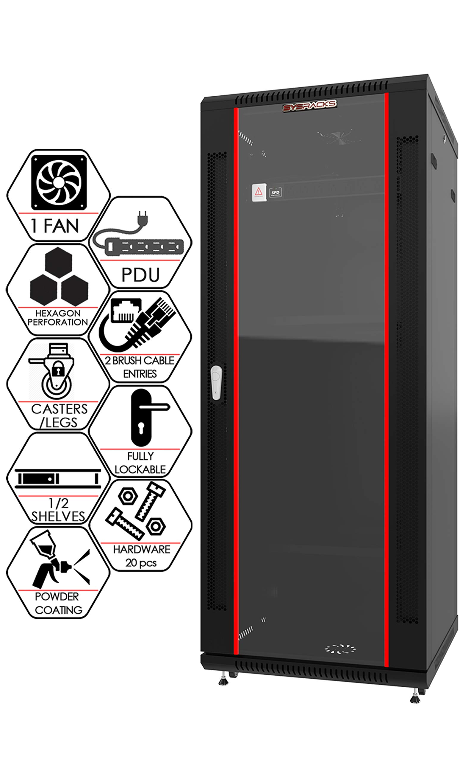 18U Wall Mount Server Rack Cabinet - 24 Inch Depth Network & AV Enclosure with Cooling Fans, Casters, PDU & Locking Door - Black Sysracks for Home Studio, Data Center & Office IT Equipment Organization