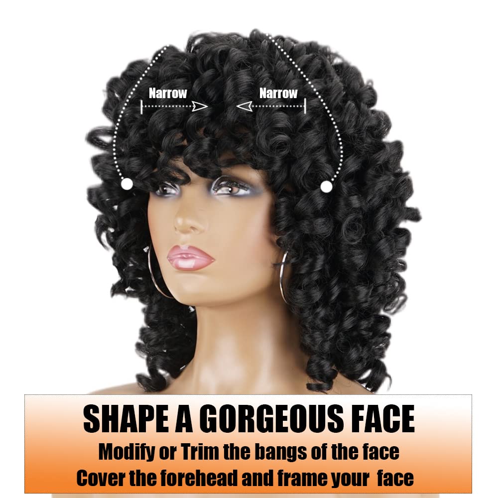 Black Curly Wigs for Women - Short Synthetic Heat Resistant Wigs with Wig Caps - Perfect for Daily Wear, Cosplay & Hair Replacement (Black)