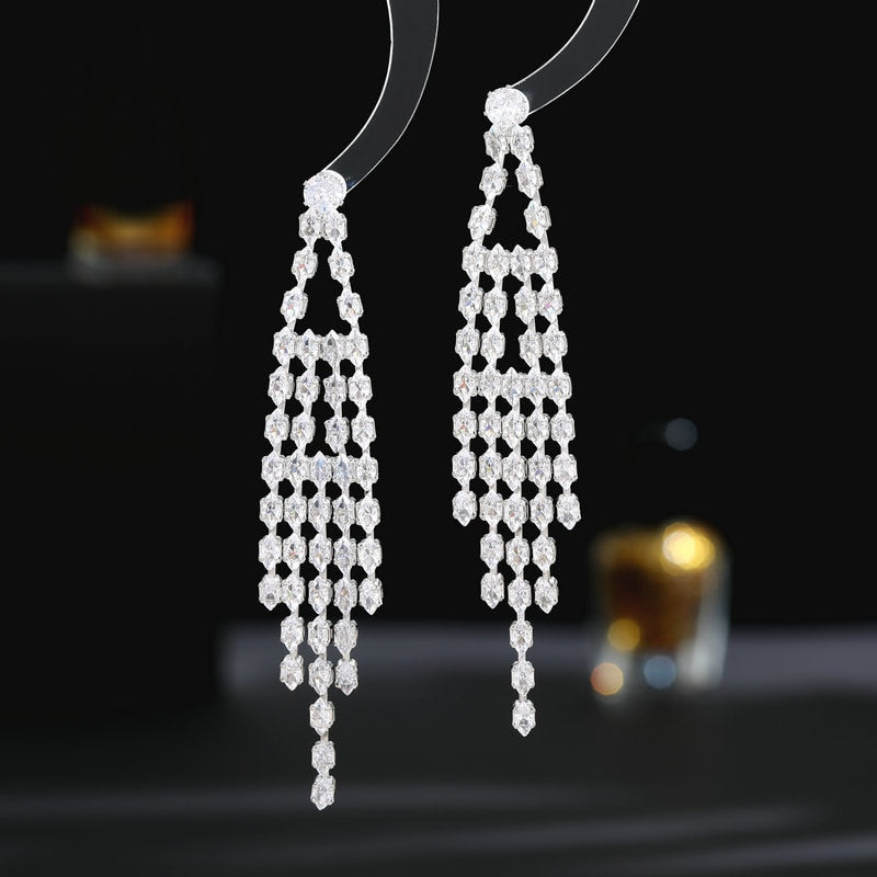 925 Sterling Silver Cubic Zirconia Dangle Earrings for Women - Elegant Tassel Wedding & Prom Jewelry Gifts - Perfect for Bridal, Evening Parties and Special Occasions