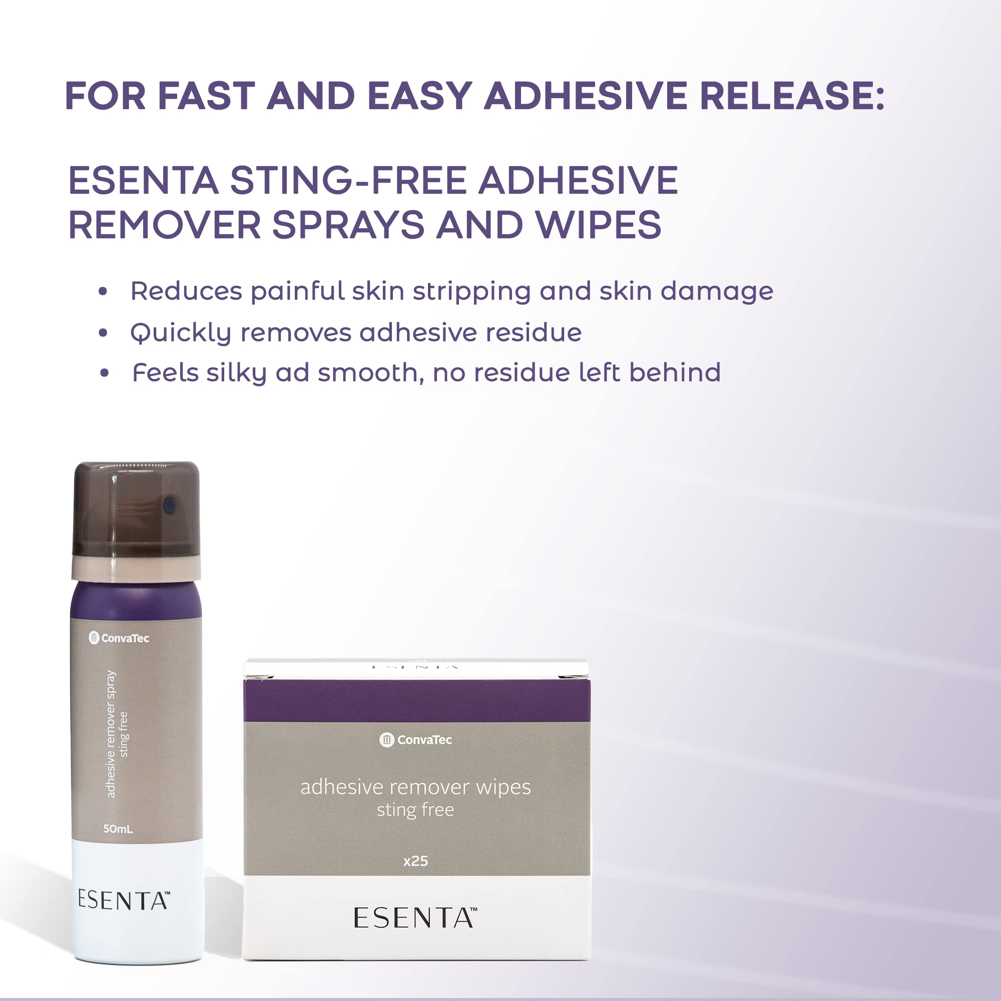 ConvaTec ESENTA Adhesive Remover Wipes - Sting Free, Alcohol Free, Gentle for Stomas and Wounds - 25 Count (Pack of 20) - Ideal for Post-Surgery Care, Ostomy Maintenance & Sensitive Skin