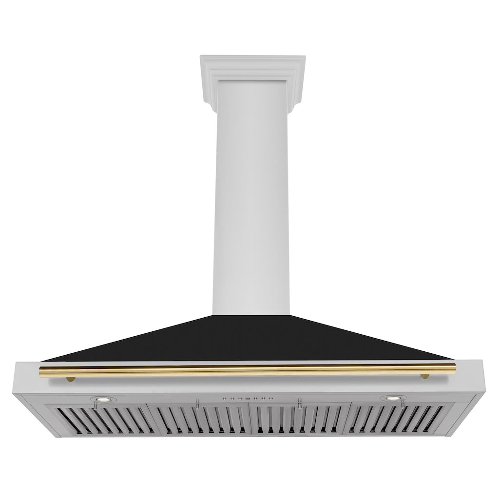 ZLINE KB4STZ BLM G Autograph Edition Convertible Stainless Steel Range Hood - Black Matte Shell with Polished Gold Handle | Professional Kitchen Ventilation for Modern Homes
