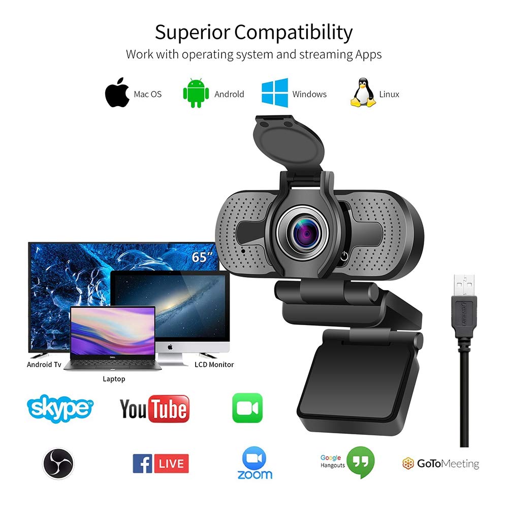 Dericam 1080P Webcam with Microphone & Privacy Cover - USB Computer Camera for Laptop/Desktop with Tripod - Plug & Play for Video Streaming, Zoom Meetings, Online Classes, Gaming & Video Conferencing - Perfect for Remote Work, Distance Learning & Live Streaming