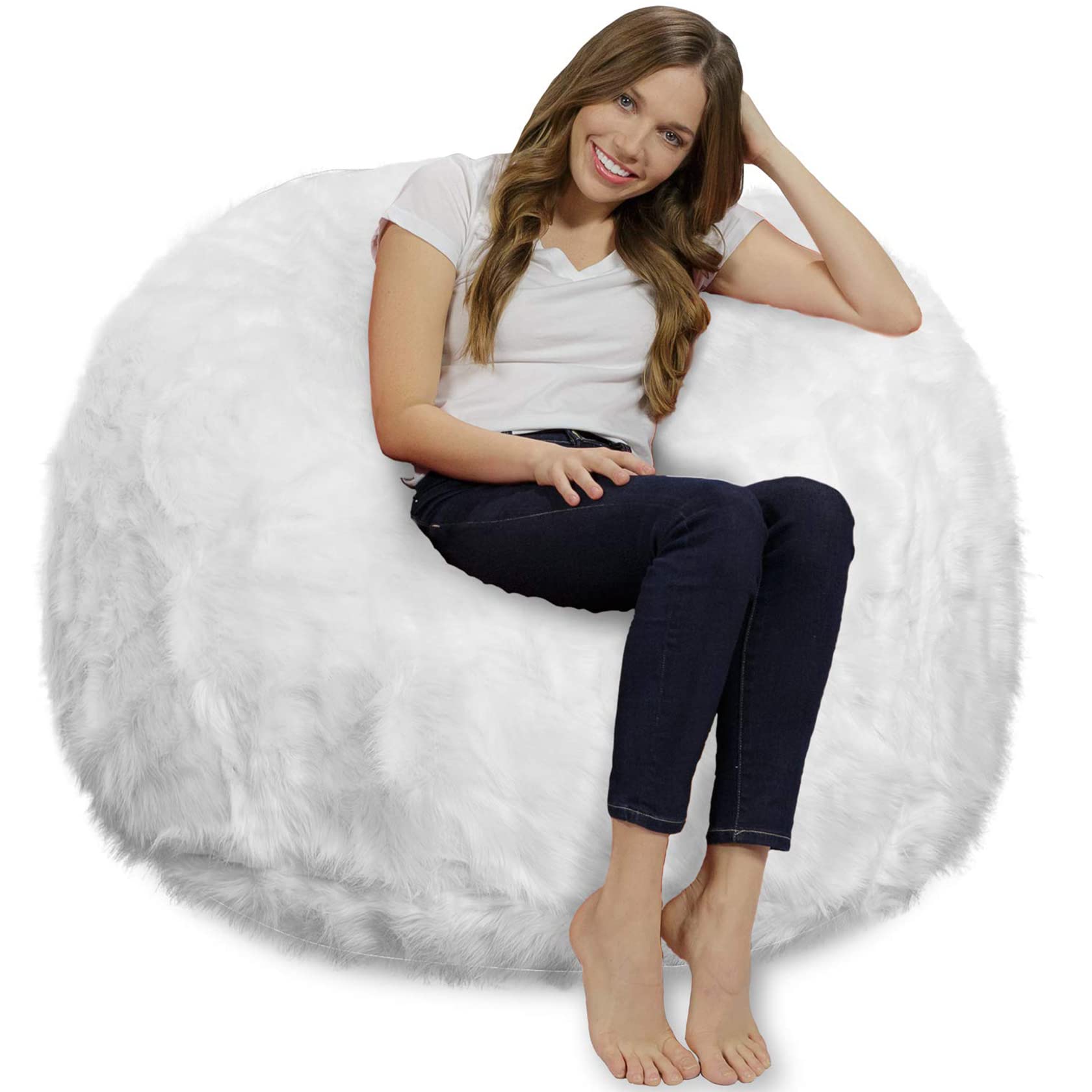 NSMYOOK 4ft Plush Ultra Soft Bean Bag Chair Cover - Replacement Cover for Bean Bag Chairs, Sofas & Plush Toys (Stuffing Not Included) - Perfect for Kids, Teens, Adults & Pets - White - Great for Living Rooms, Bedrooms, Playrooms & Dorm Decor