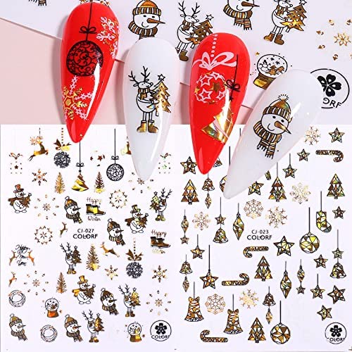Doneace 3D Laser Nail Stickers - Christmas Nail Art Decals Kit (9PCS) with Gold Snowflake, Santa Claus & Reindeer Designs - DIY Nail Decorations for Women & Girls | Perfect for Holiday Parties, Gift Giving & Festive Nail Art