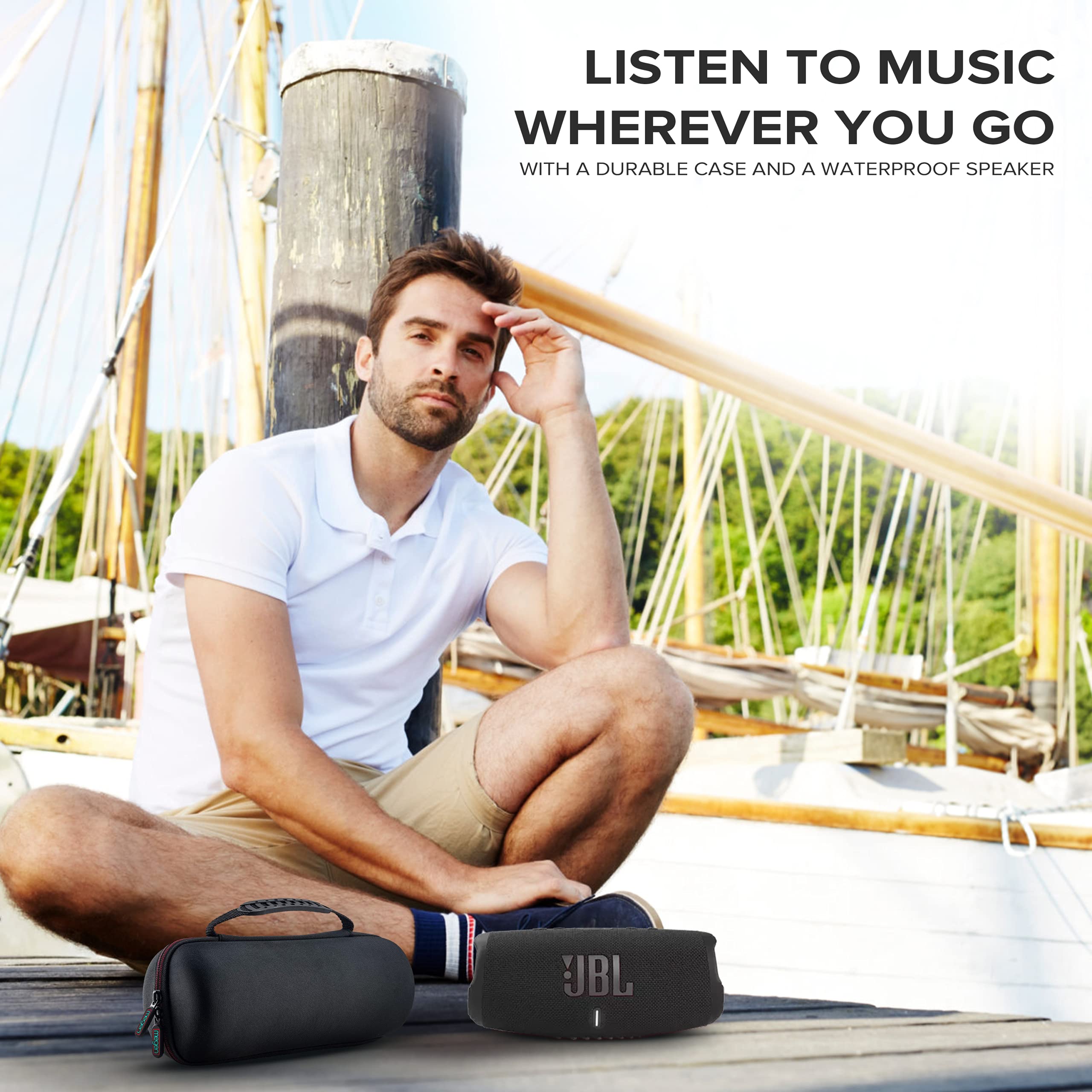 JBL Charge 5 Portable Bluetooth Speaker - IP67 Waterproof Wireless Speaker with 20H Playtime, USB Charge Out & Built-in Powerbank - Includes Durable Hardshell Travel Case (Black) - Perfect for Beach, Pool, Camping & Outdoor Adventures