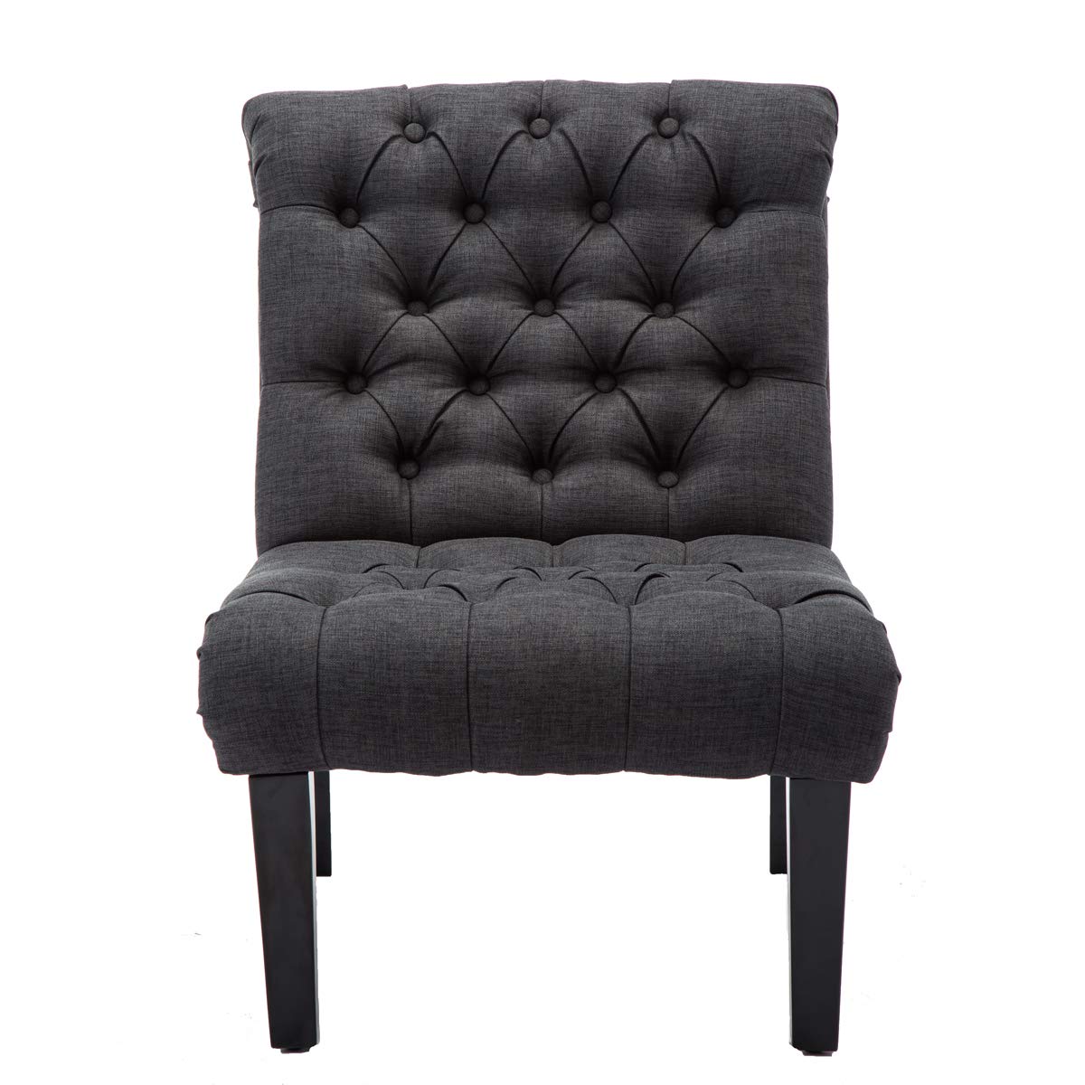 Yongqiang Upholstered Accent Chair - Armless Slipper Chair with Wood Legs & Gray Fabric for Bedroom, Living Room - Perfect for Reading Nook, Guest Seating & Small Space Decor