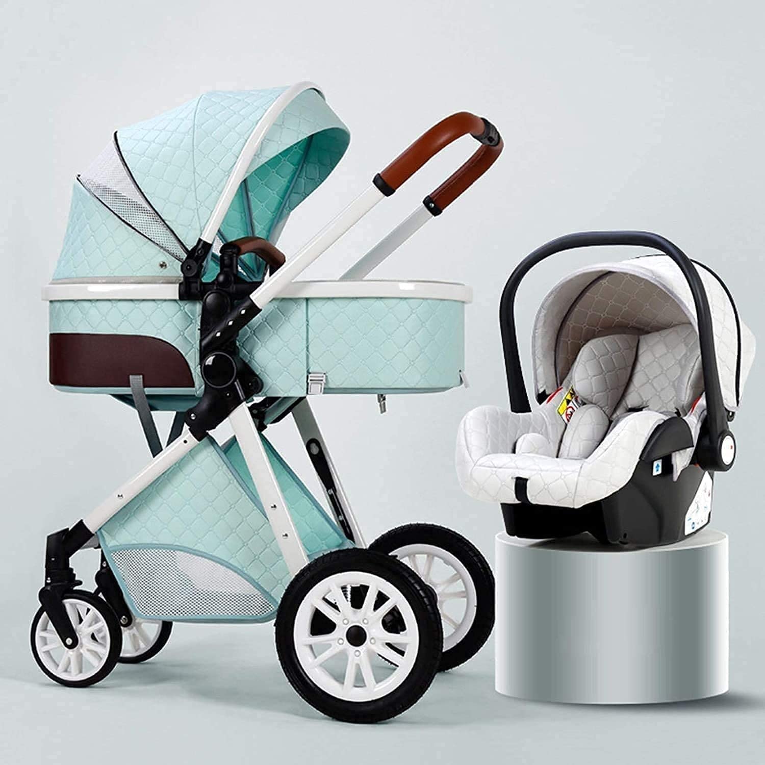 MingrXieh 3-in-1 Foldable Luxury Baby Stroller with Shock-Absorbing Springs, High-View Design, Mummy Bag & Rain Cover - Lightweight Travel Stroller for Newborns to Toddlers - Perfect for Shopping, Park Walks and Family Outings (Green)