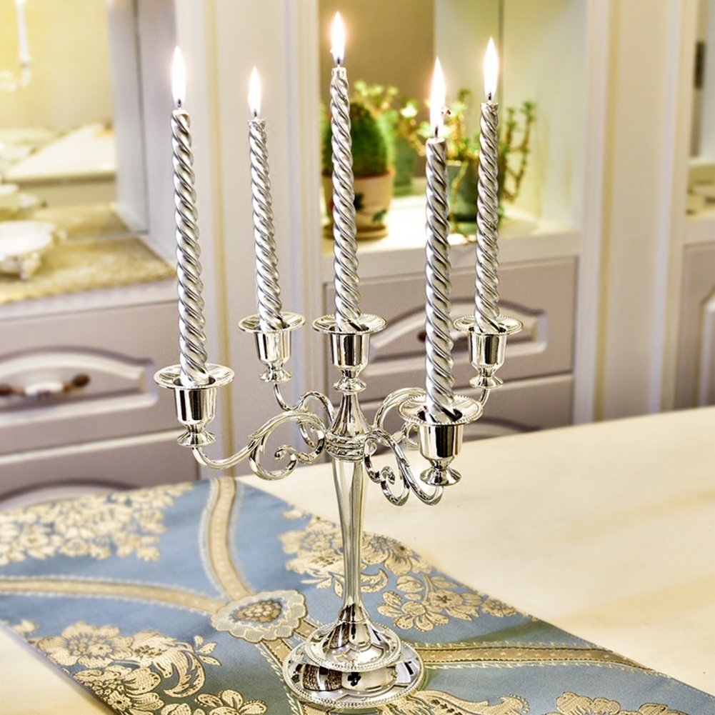 TSLHDLONDS 5-Arm European Style Metal Candle Holder Set - 11x11 Inch Elegant Candelabra for Wedding, Dinner & Home Decor - Perfect for Romantic Dining & Special Occasions