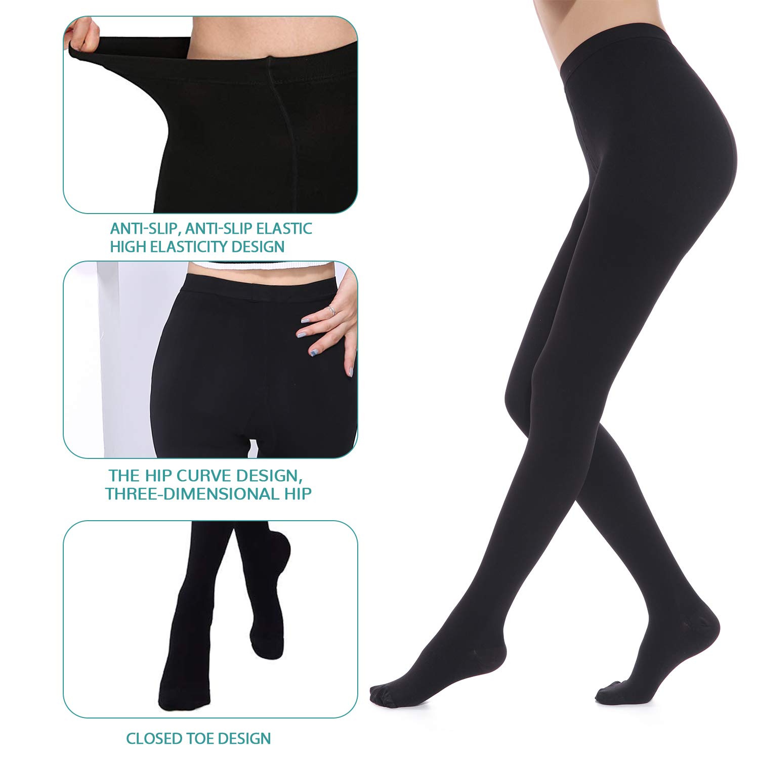 Medical Compression Stockings 20-30mmHg for Women & Men - Varicose Veins & Edema Relief - Black Closed Toe for Work & Travel
