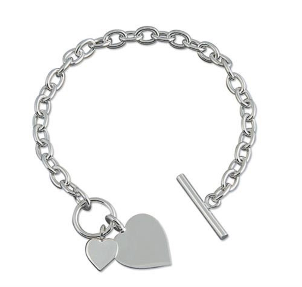 Strictly Gifts Sterling Silver Double Heart Charm Bracelet with Adjustable Toggle Clasp - Perfect for Valentine's Day Gifts, Anniversary Presents & Everyday Elegant Wear