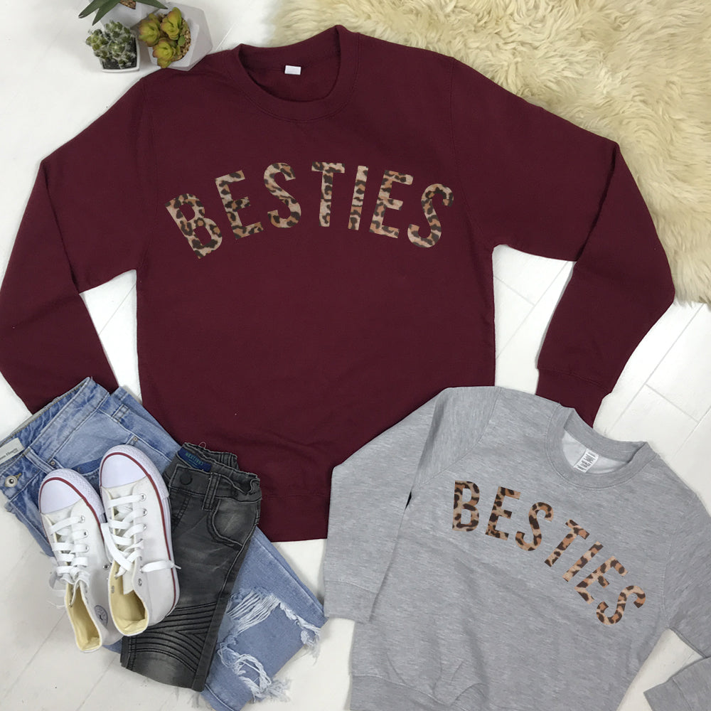 Best Friends Leopard Print Matching Sweatshirts for Women - Cute Couple Outfits for Twin Day, Girls Night Out or BFF Photos