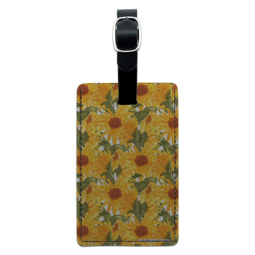 Sunny Sunflowers Rectangle Leather Luggage Tag - Durable Suitcase ID Card Holder for Travel Bags & Carry-Ons - Perfect for Airports, Business Trips & Vacation Identification