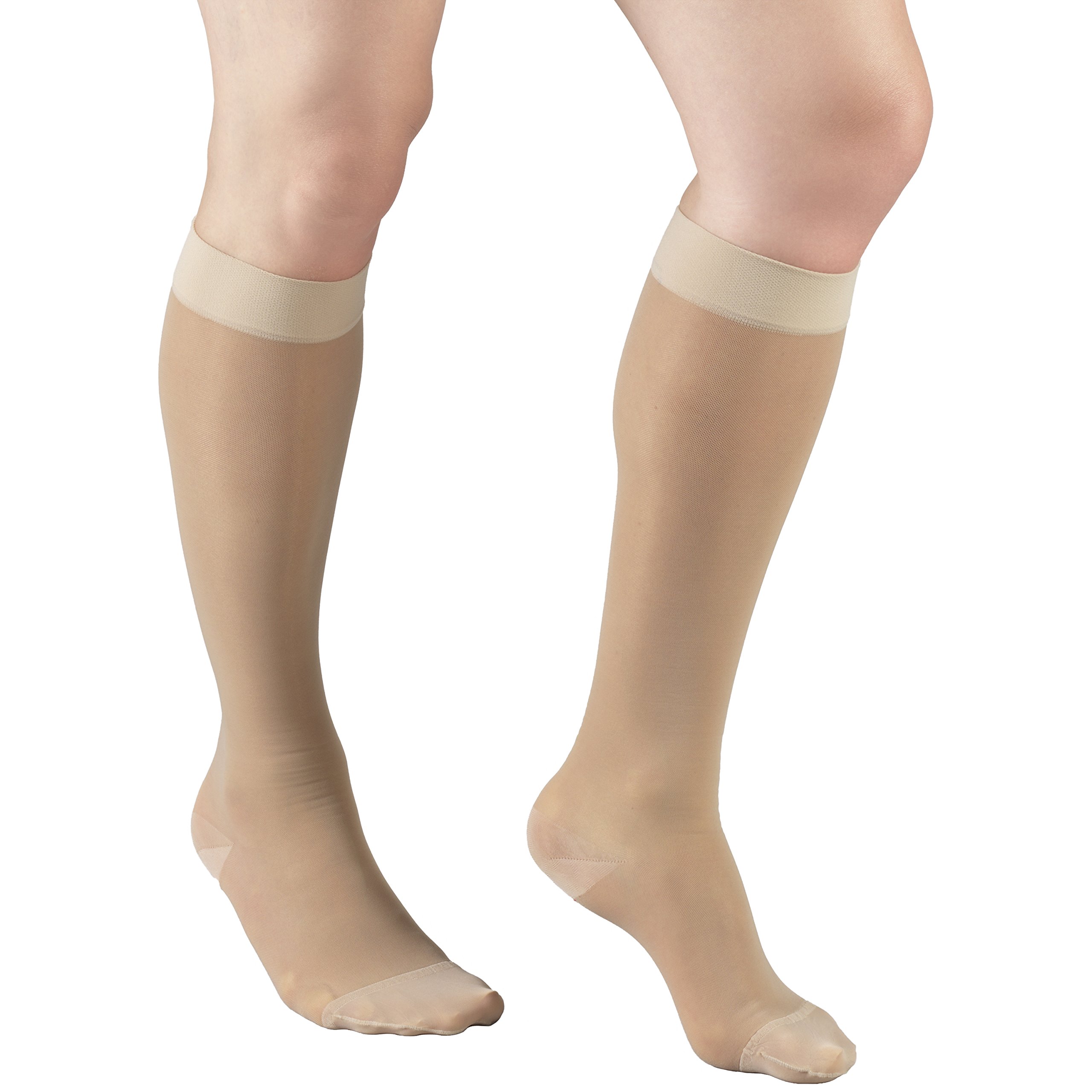 Truform Sheer Compression Stockings 15-20 mmHg - Women's Knee High Support Socks 20 Denier Nude Medium - Improve Circulation for Travel, Pregnancy & Varicose Veins Relief
