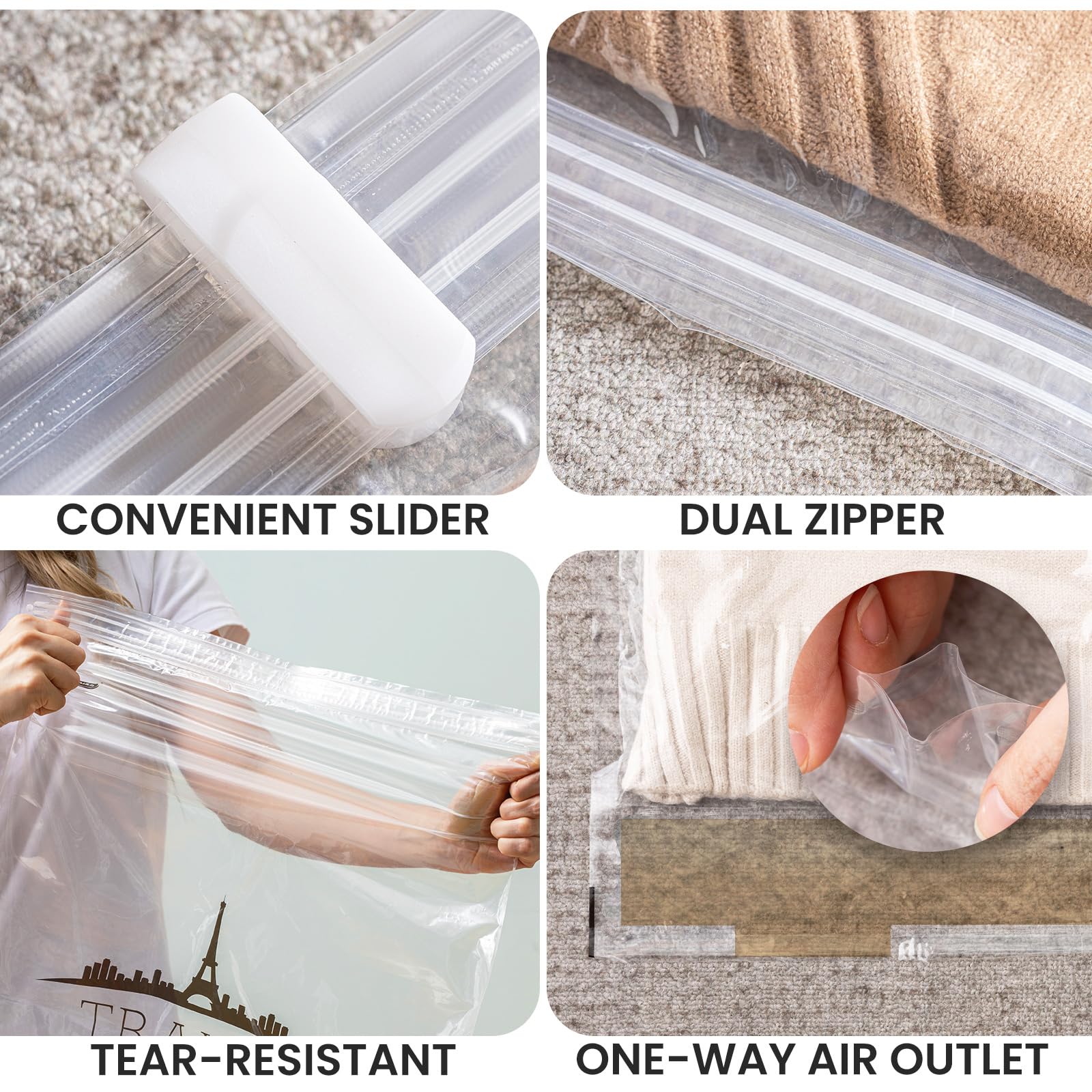 TAILI 10-Pack Reusable Vacuum Storage Bags for Clothes & Bedding (40x60cm) - Space Saving Travel & Moving Storage Solution | Saves 80% Space | Perfect for Closet Organization, Seasonal Storage & Home Moving