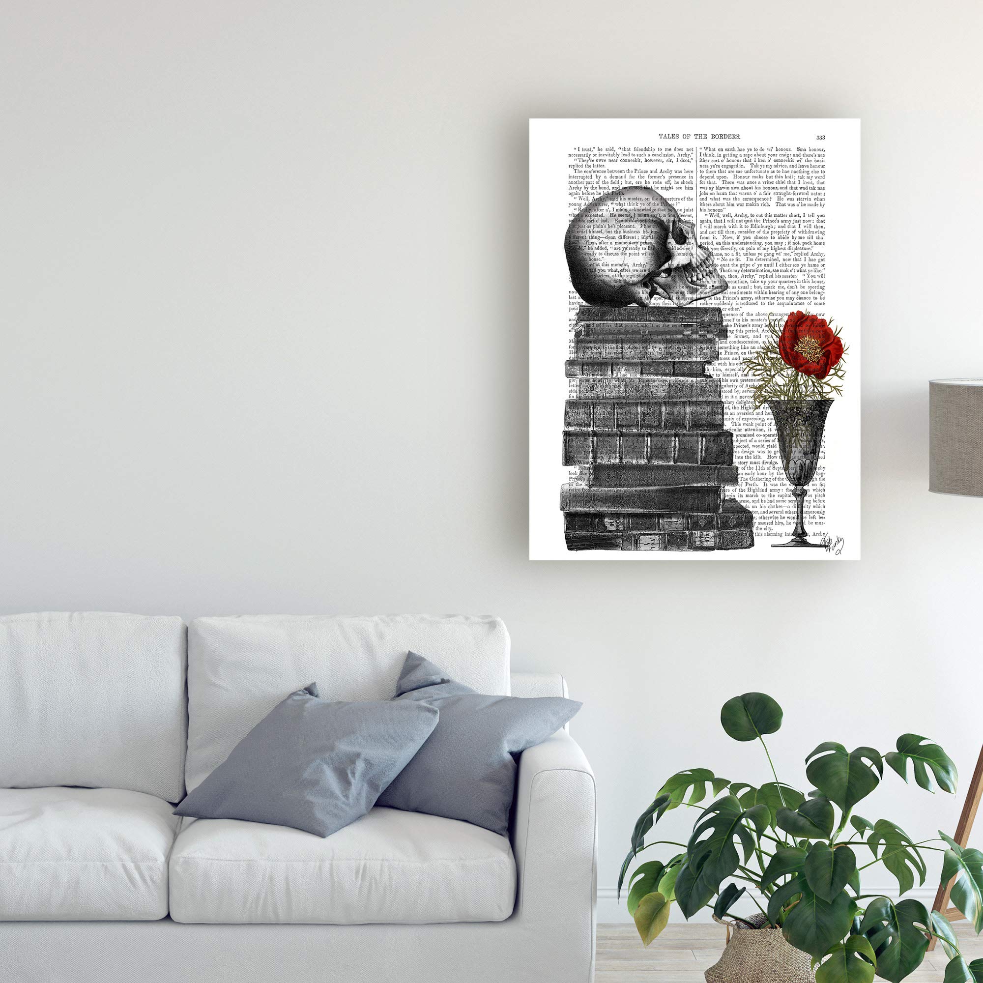 Trademark Fine Art Skull and Books Canvas Print by Fab Funky - 24x32 Inches Wall Art Decor for Living Room, Bedroom, or Office