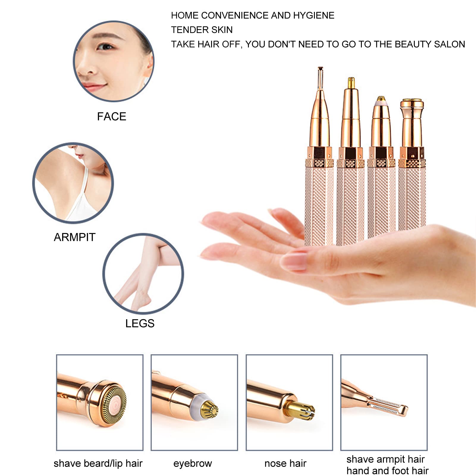 4-in-1 Electric Eyebrow Trimmer & Facial Hair Remover for Women & Men - Rechargeable Eyebrow Shaver, Body Hair Trimmer for Smooth Skin - Perfect for Eyebrow Grooming, Facial Hair Removal & Body Care at Home or Travel