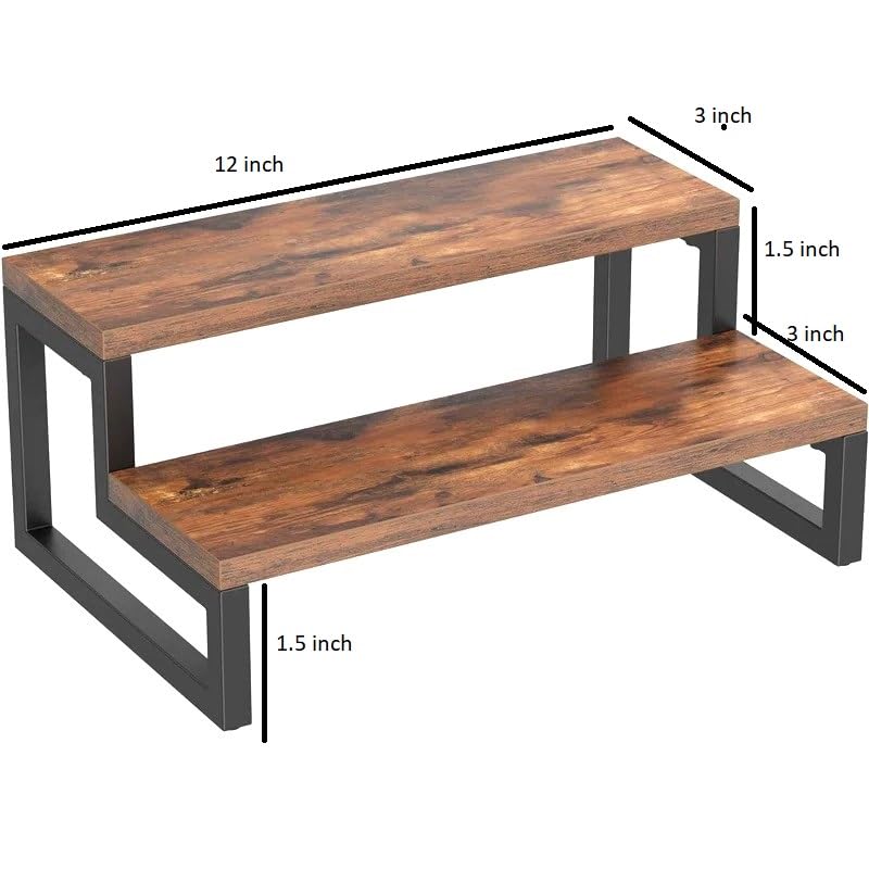 Deseno 12 Inch 2-Tier Wooden Spice Rack - Countertop Kitchen Organizer for Spice Jars, Cooking Essentials & Decor - Perfect for Pantry, Counter Storage, and Displaying Cookbooks or Plants