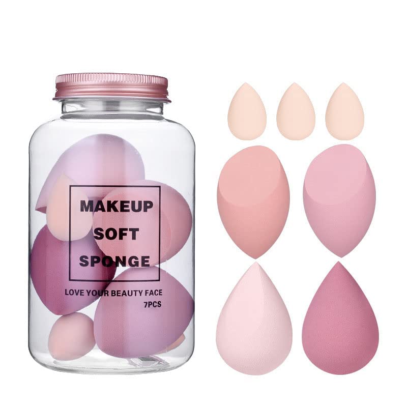 Premium Makeup Sponge Set - 7 Pcs Soft Beauty Blender with Egg Case for Liquid Foundation, Cream & Powder - Latex Free Wet/Dry Cosmetic Sponges (4 Large + 3 Mini, Multicolor) - Perfect for Professional Makeup Application & Travel