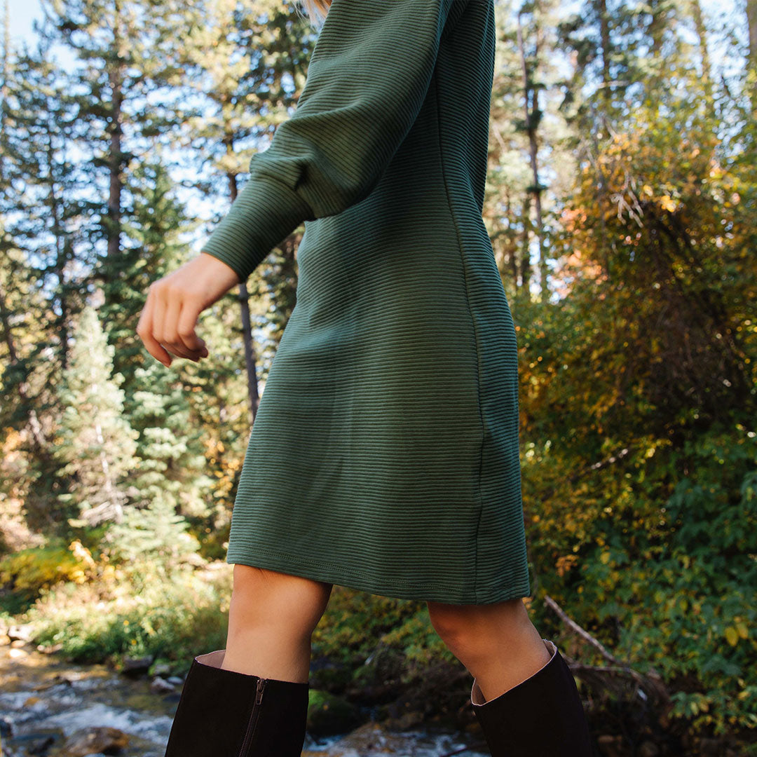 Atlas Ribbed Sweater Dress for Women - Soft Emerald Green Knit Turtleneck Midi Dress - Perfect for Fall Winter, Office Wear & Casual Outings