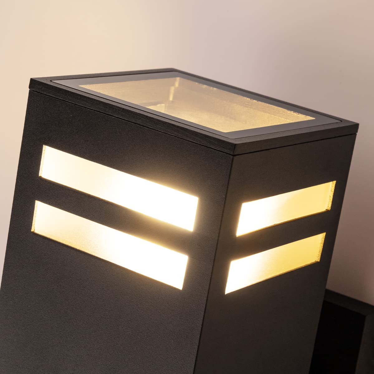 Mirrea 12-Inch Modern Outdoor Porch Light - 2 Pack Matte Black Aluminum Wall Sconce with Tempered Glass, Waterproof Patio Lighting for Porch, Garden & Entryway
