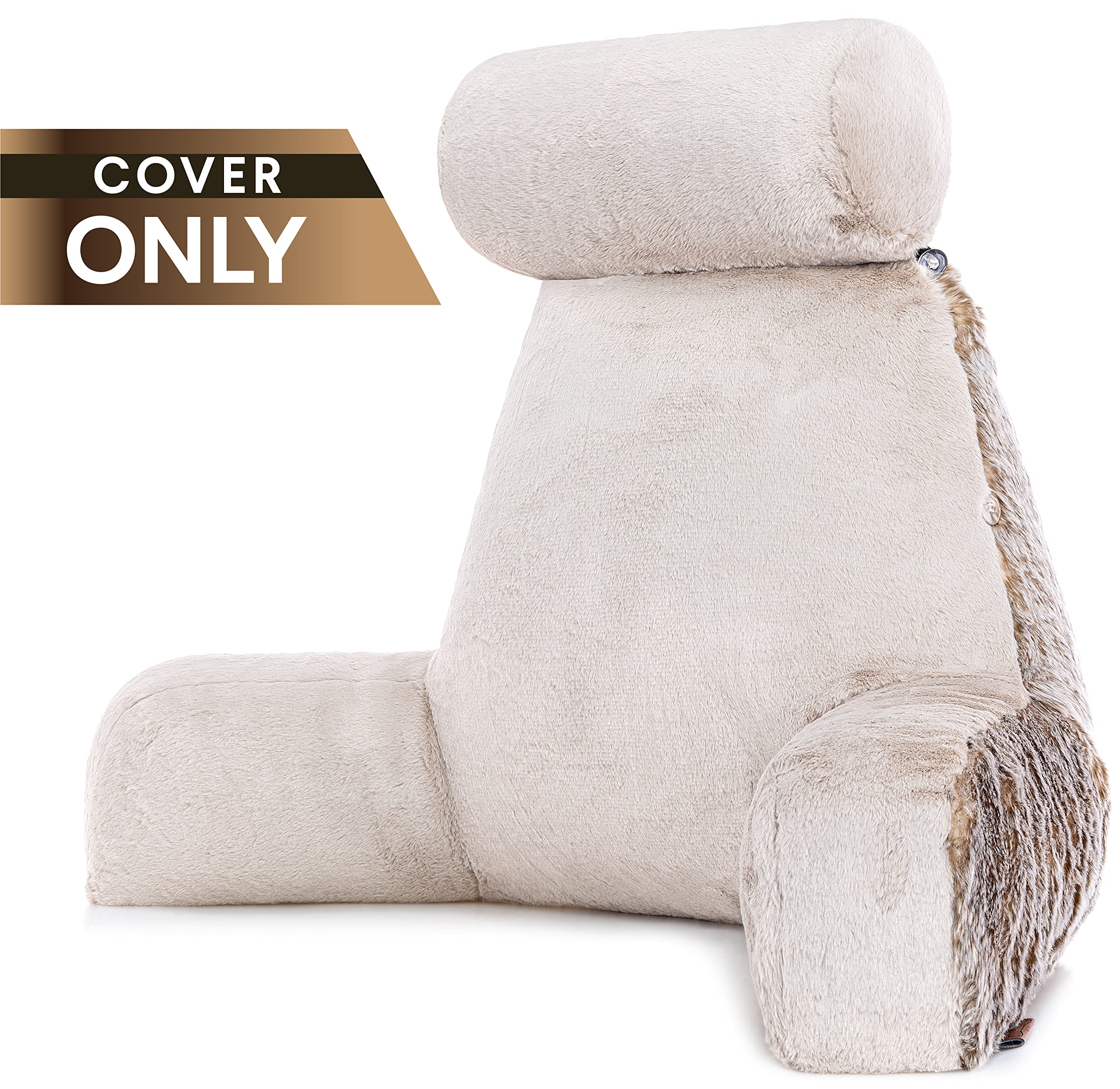 XXL Husband Pillow Cover - Ultra Soft Reversible Faux Fur Pillowcase Set with Neck Roll, Two-Tone Double Sided Design for Reading & Bed Rest - Perfect for Cozy Nights, Movie Watching & Relaxation