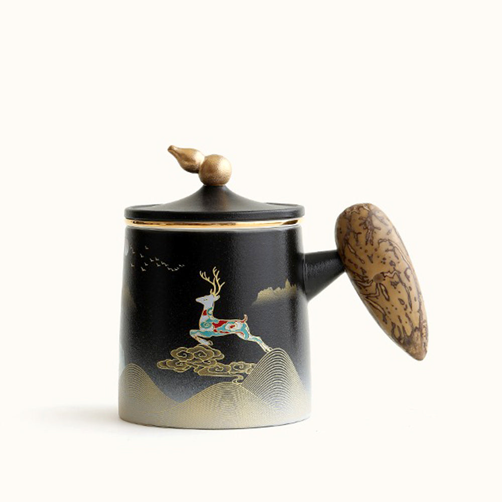 Premium Moon Night Deer Porcelain Tea Cup with Infuser - Elegant Chinese Tea Set for Loose Leaf Tea - Perfect for Home, Office & Gifting