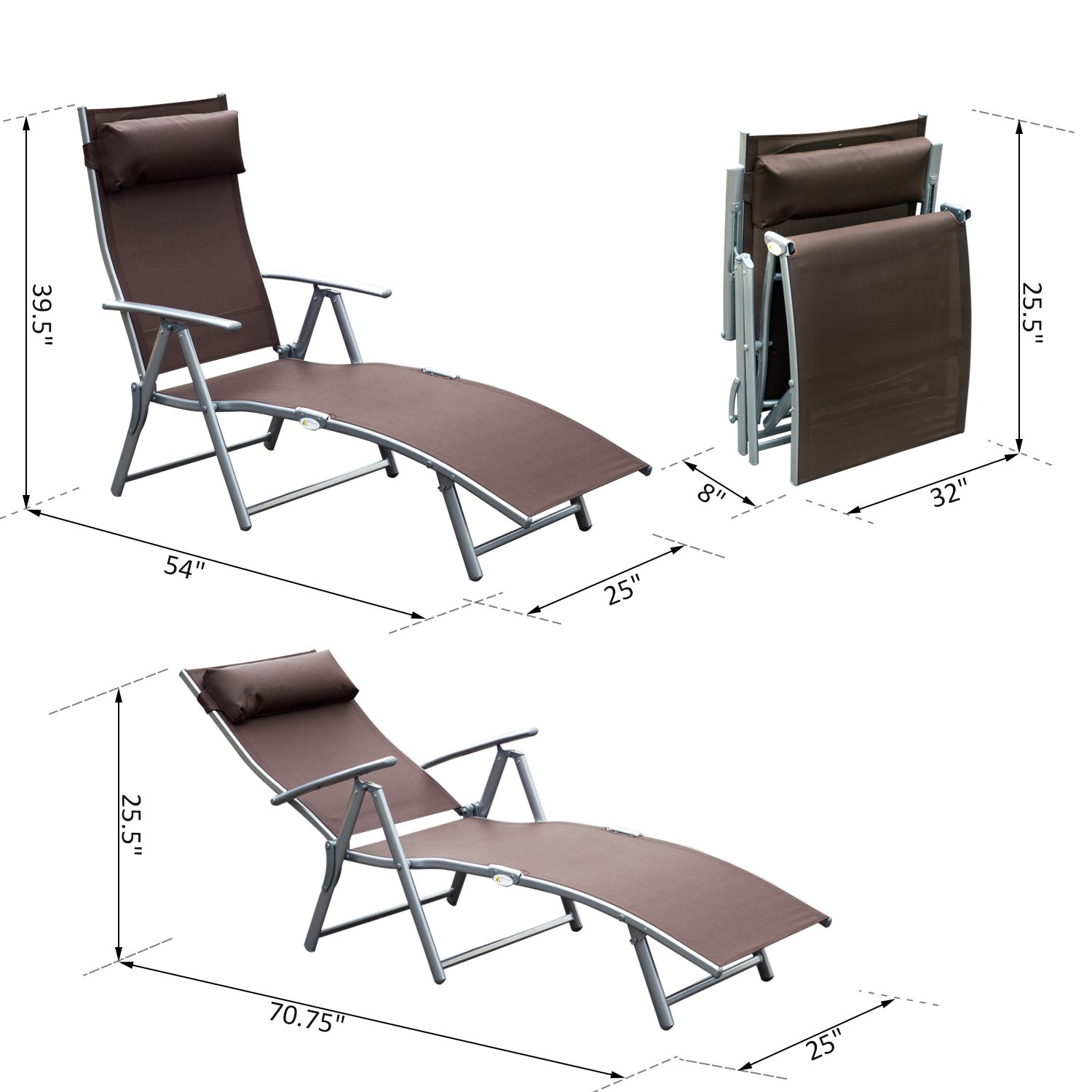 Adjustable Folding Chaise Lounge Chair - Reclining Outdoor Patio Pool Beach Sun Chair for Camping, Backyard & Relaxation by SHG | Perfect for Sunbathing, Lounging & Outdoor Leisure