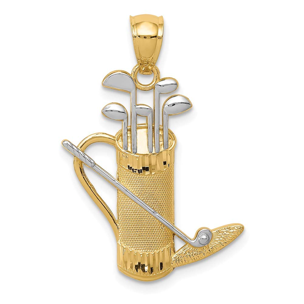 14K Yellow Gold & Rhodium Golf Bag Pendant Necklace - Elegant Jewelry for Golf Lovers | Perfect Gift for Golfers, Birthday & Sports Enthusiasts