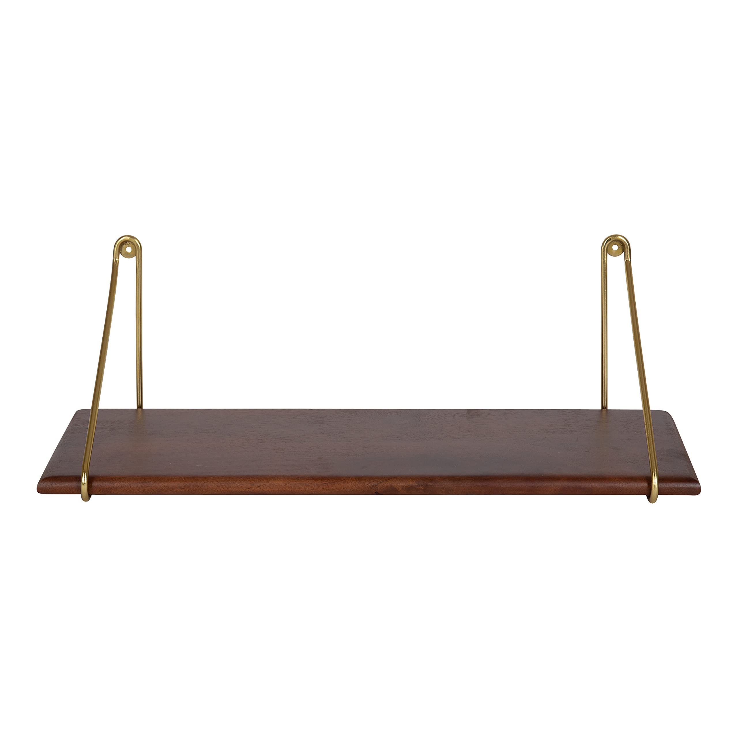 Kate and Laurel Palone Modern Wall Shelf - 24 Inch Walnut & Gold Minimalist Floating Shelf for Home Storage and Display - Perfect for Living Room, Bedroom, or Office Decor