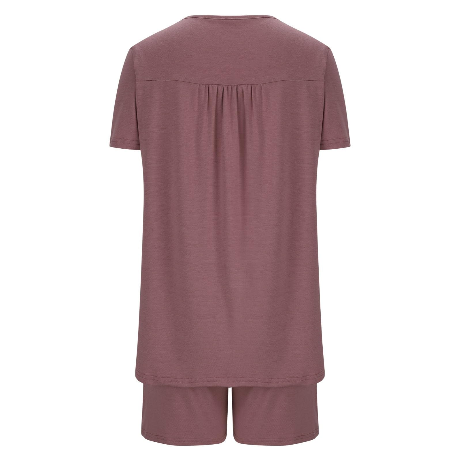 Women's 2-Piece Casual Lounge Set - Button Down Pleated Short Sleeve Top & Elastic Waist Shorts | Comfortable Outfit for Home, Travel & Weekend Relaxation