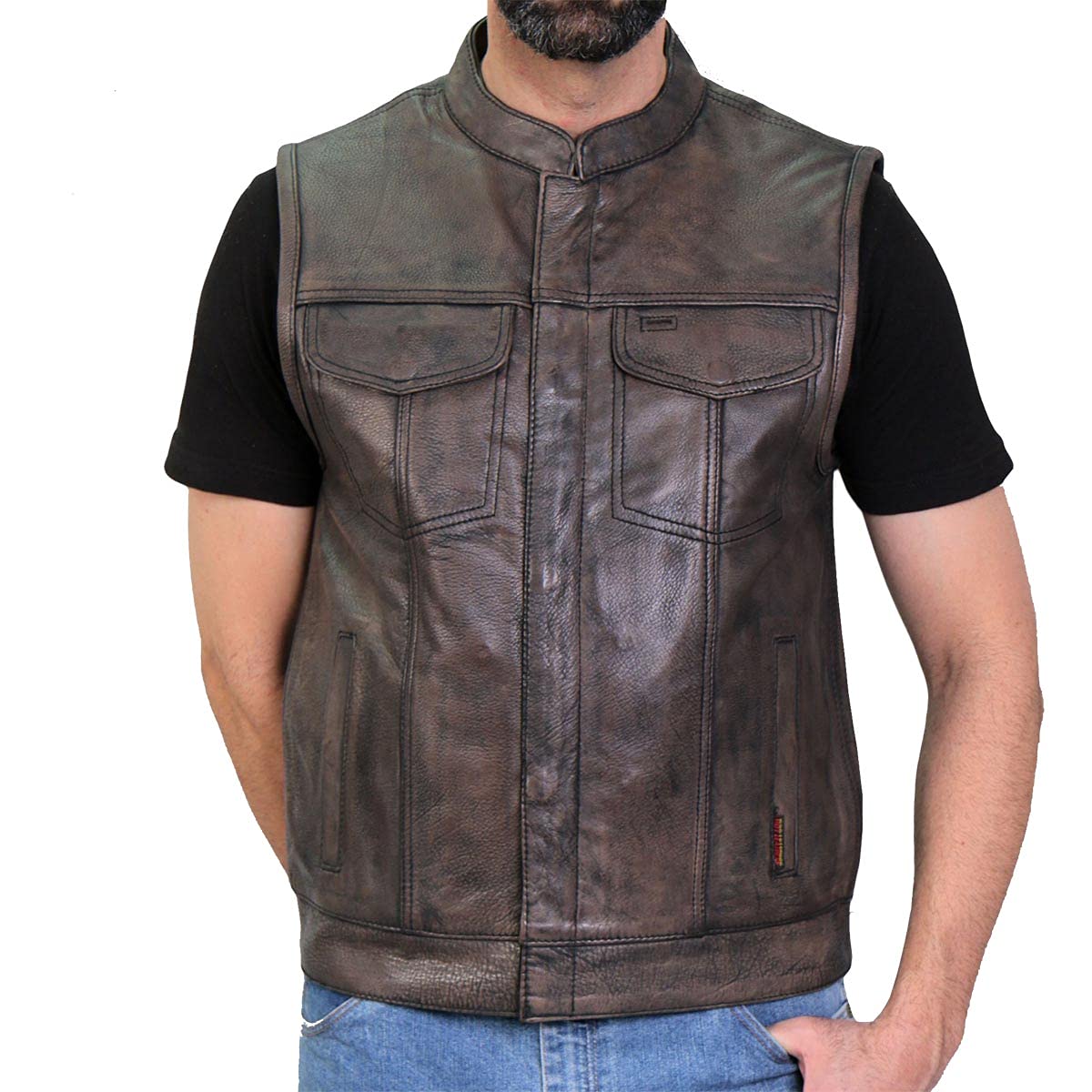 Hot Leathers VSM1035 Men's Distressed Brown Conceal Carry Club Leather Vest - Medium | Motorcycle Riding, Biker Jacket, Outdoor Adventure Gear