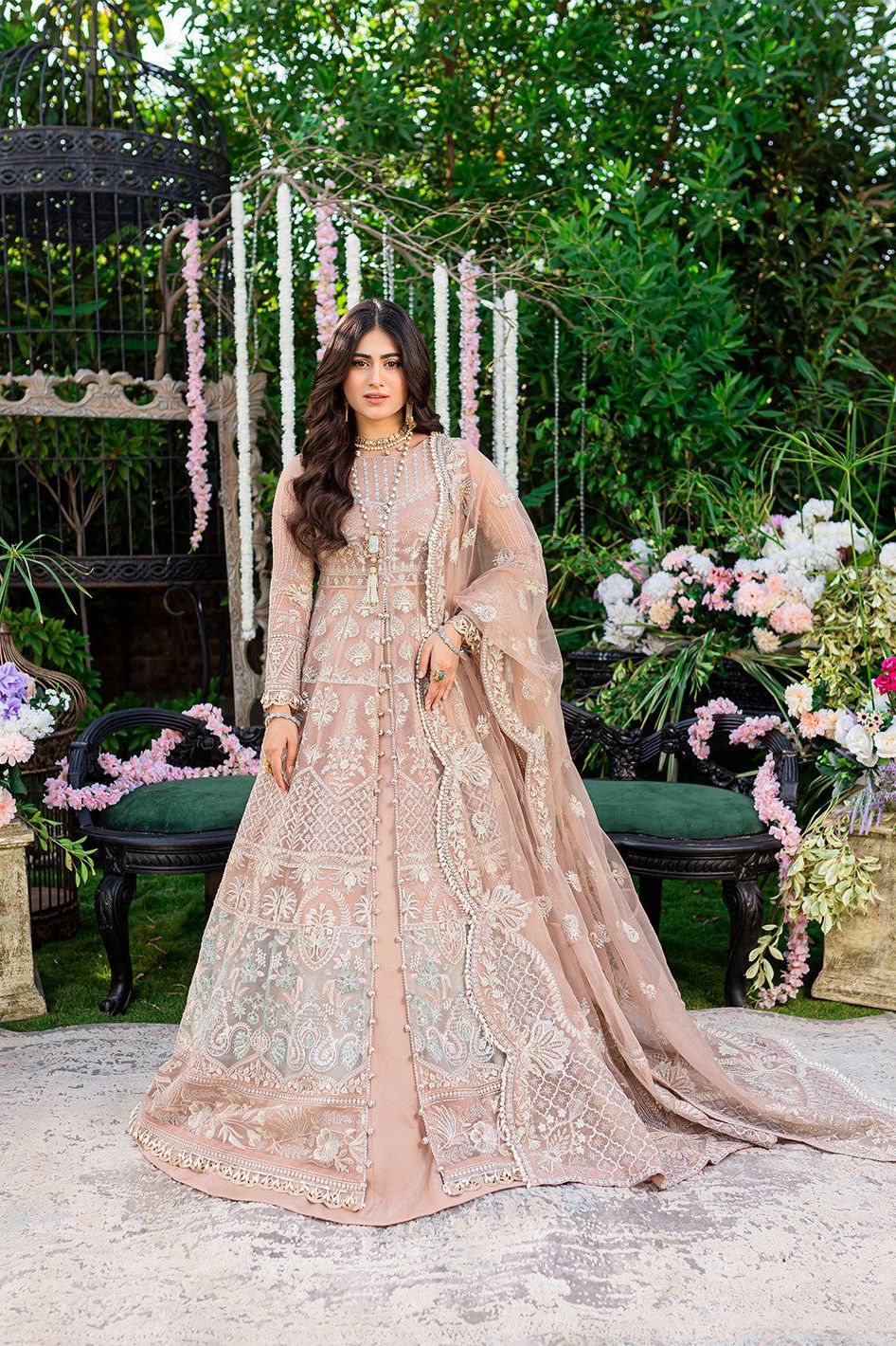 Elegant Chiffon Peach 3-Piece Suit Set for Women - Formal & Party Wear - Raqsam | Perfect for Weddings, Evening Events & Special Occasions